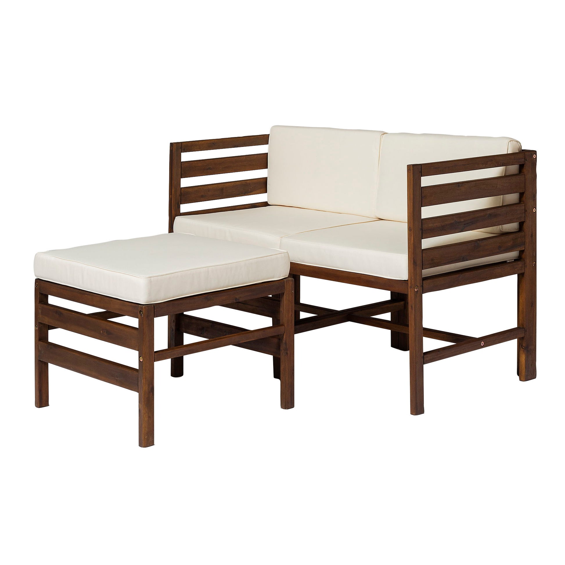 Contemporary 3 Piece Modular Acacia Wood Left And Right Arm Chairs And Ottoman - Dark Brown - Best Buy Furniture