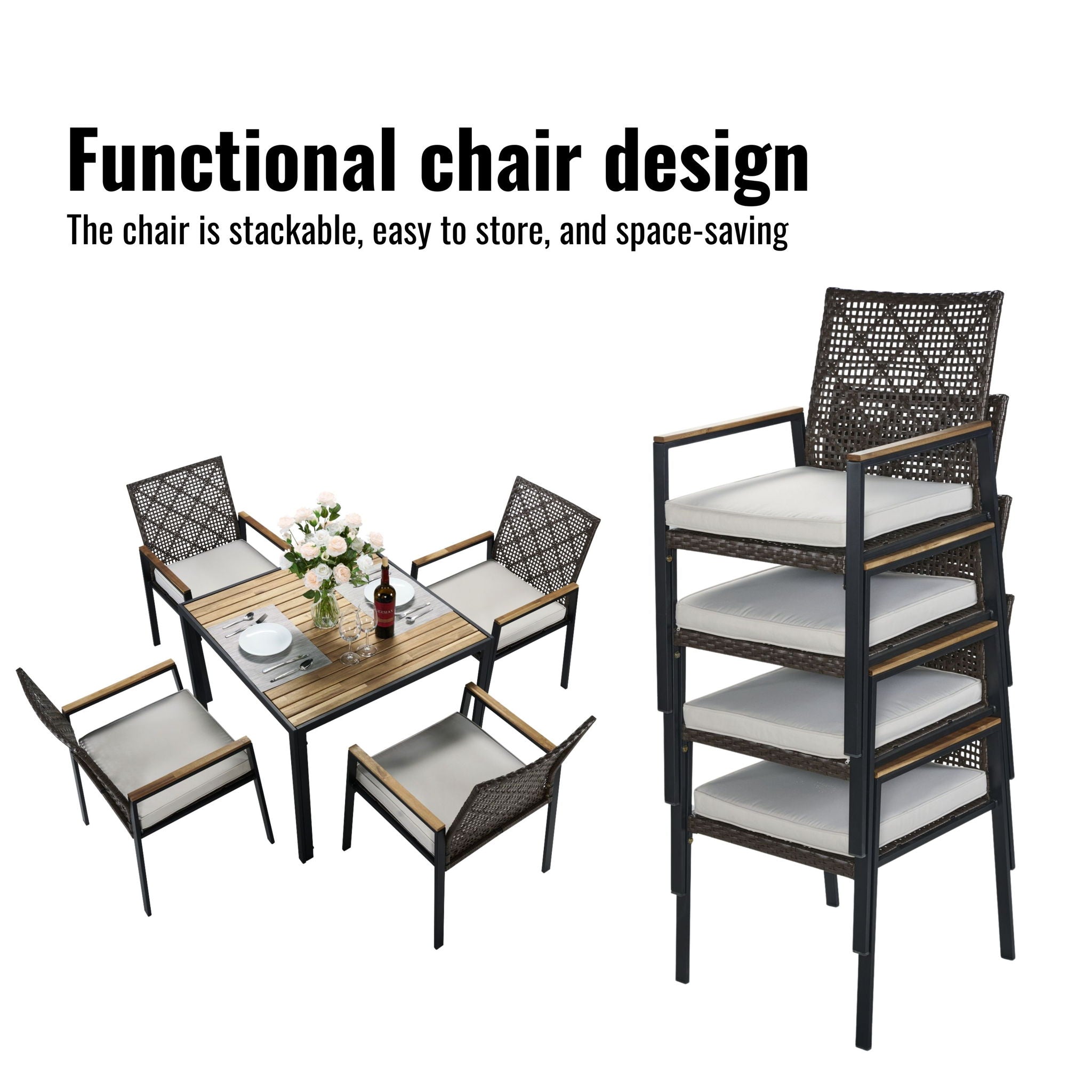5 Piece Patio Dining Table Set, Acacia Wood Table Top With Umbrella Hole - Best Buy Furniture
