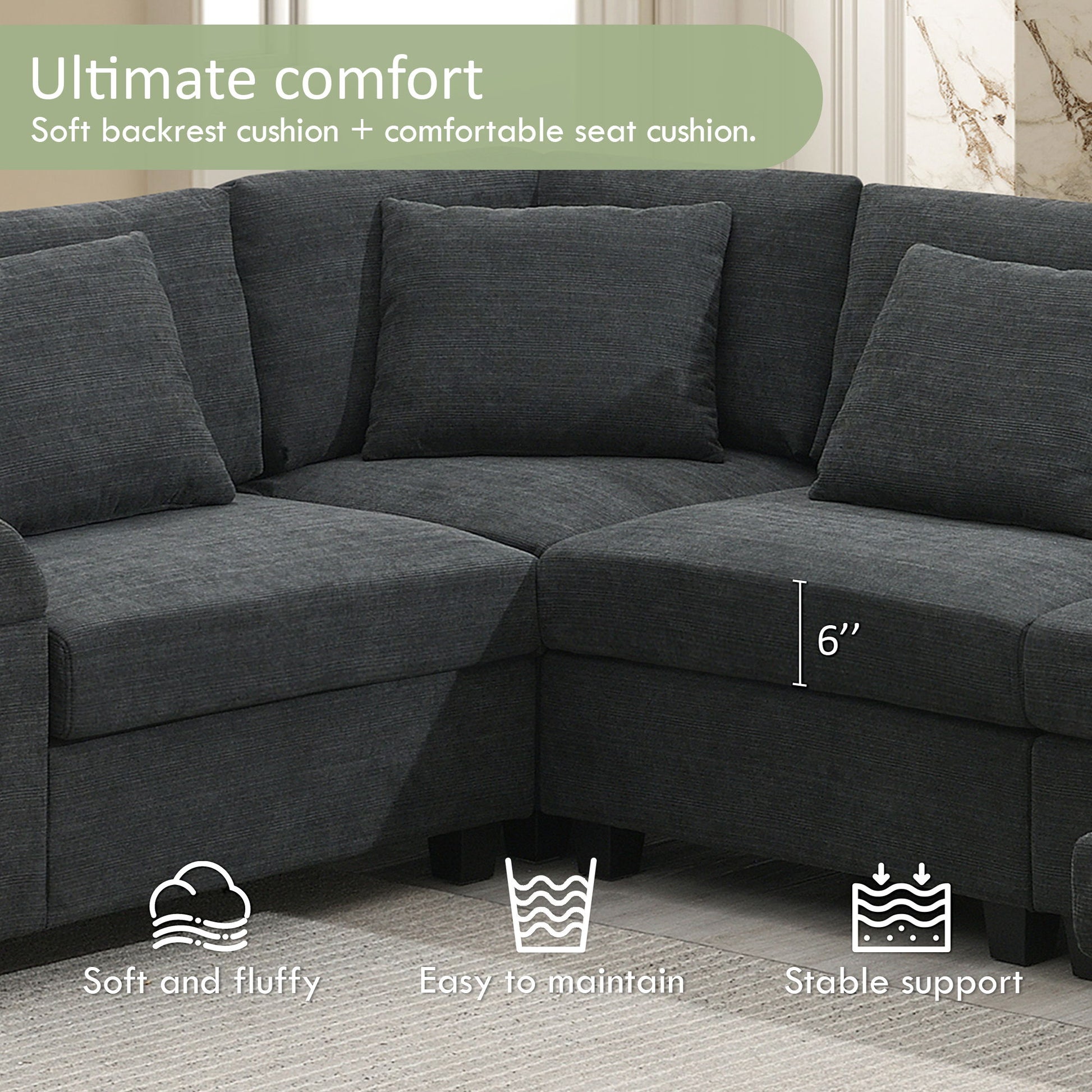 U Shaped Sectional Sofa 6 Seat Couch Set With Oversized Ottoman, Hidden Armrest Storage And Cup Holders USB Charging Ports Wide Seat Sofa - Best Buy Furniture
