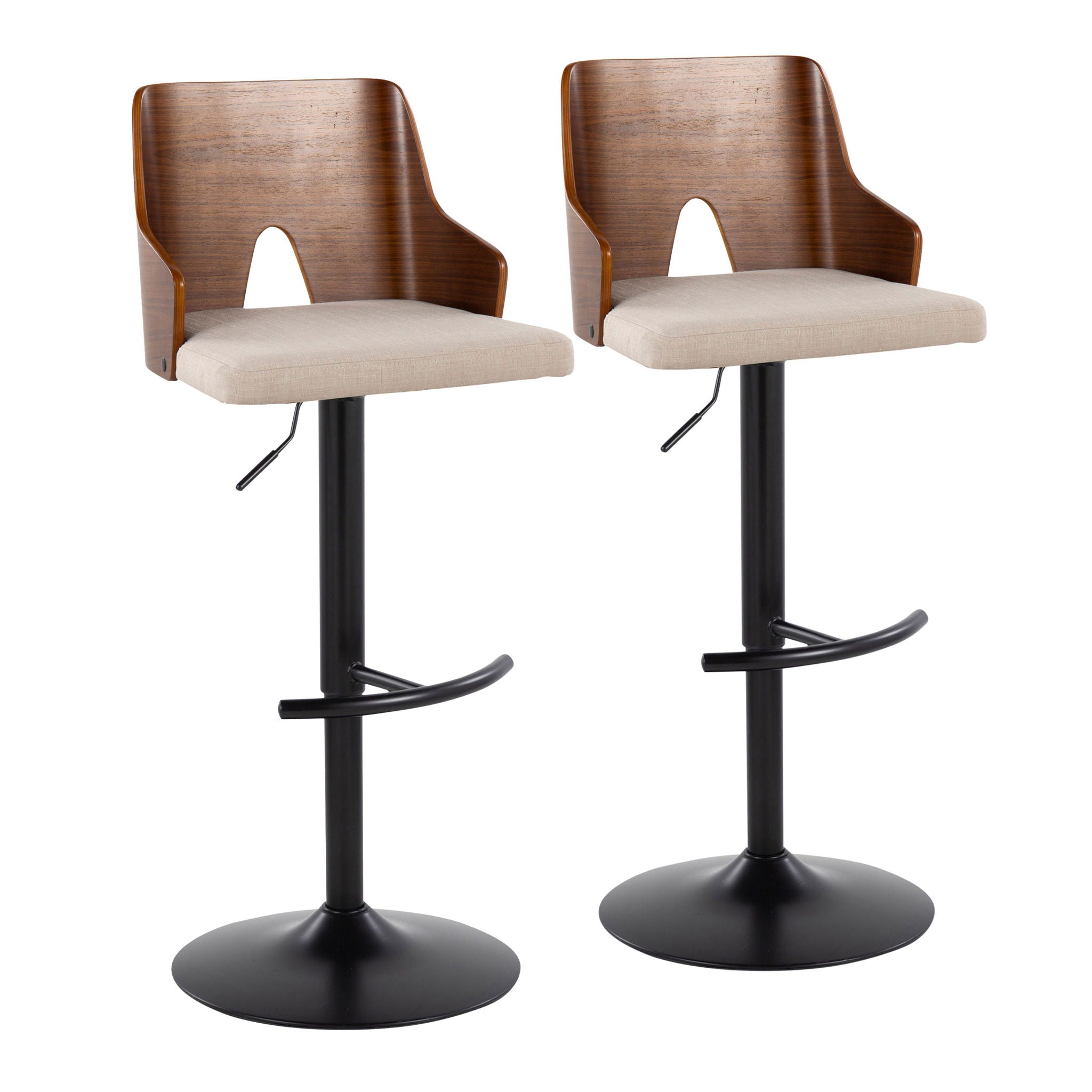 Ariana - Mid Century Modern Adjustable Barstool Stool With Swivel With Rounded T Footrest (Set of 2) - Best Buy Furniture