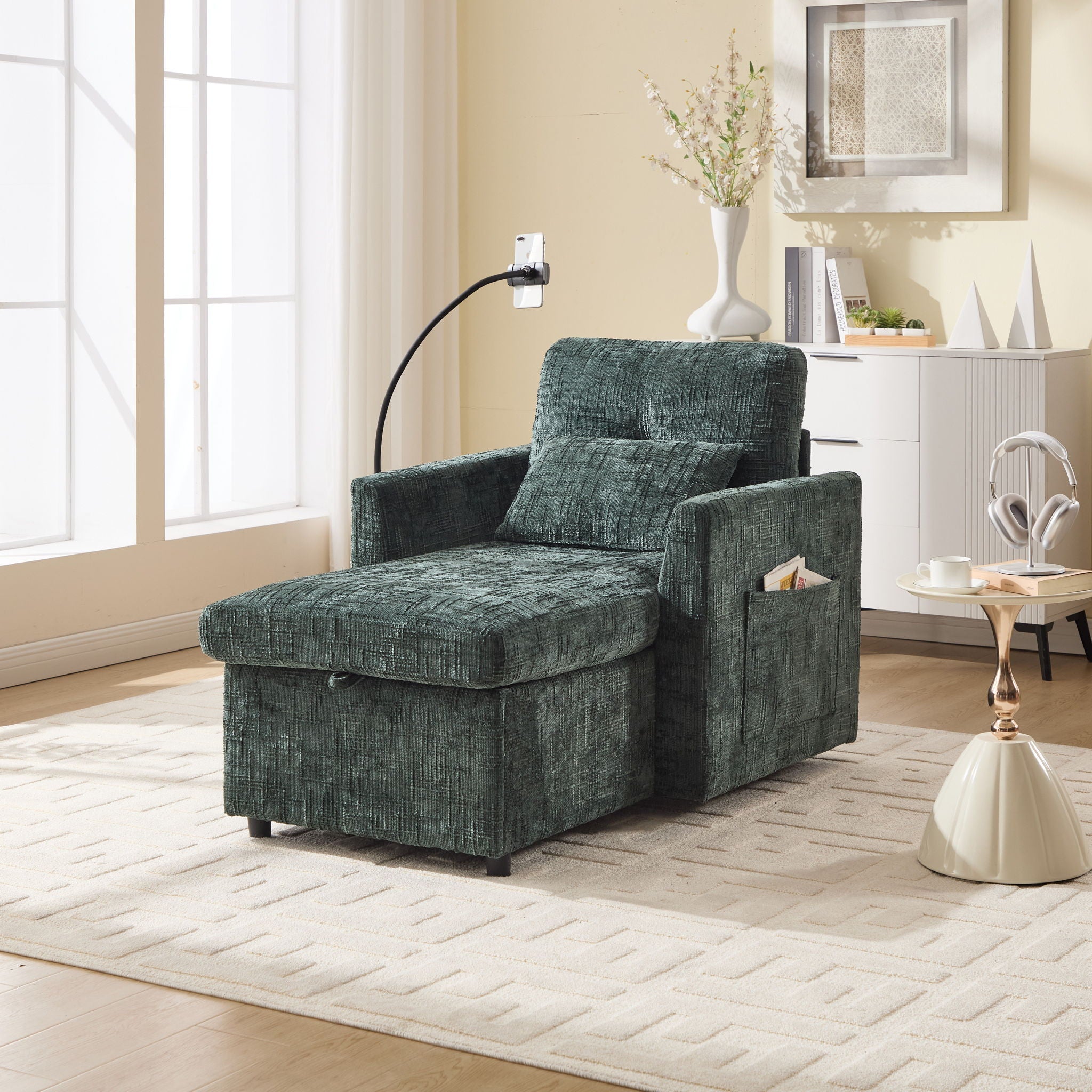 Multifunctional Chenille Recliner Sofa With Storage And Phone Bracket - Best Buy Furniture