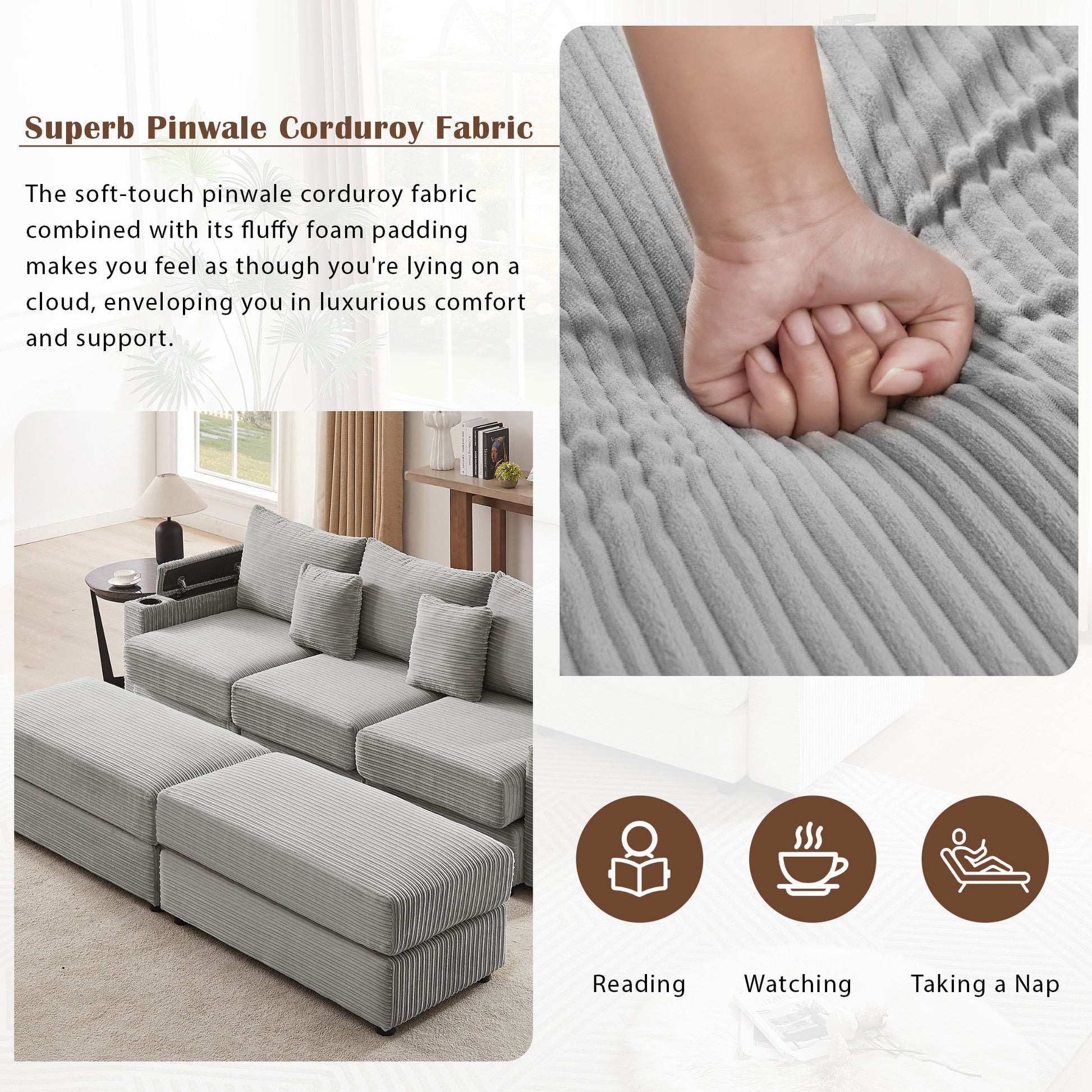 Modern Style Loveseat Sofa Sectional Sofa Couch With Storage Space, A Movable Ottoman, Two USB Ports, Two Cup Holders, A Phone Holder For Living Room - Best Buy Furniture