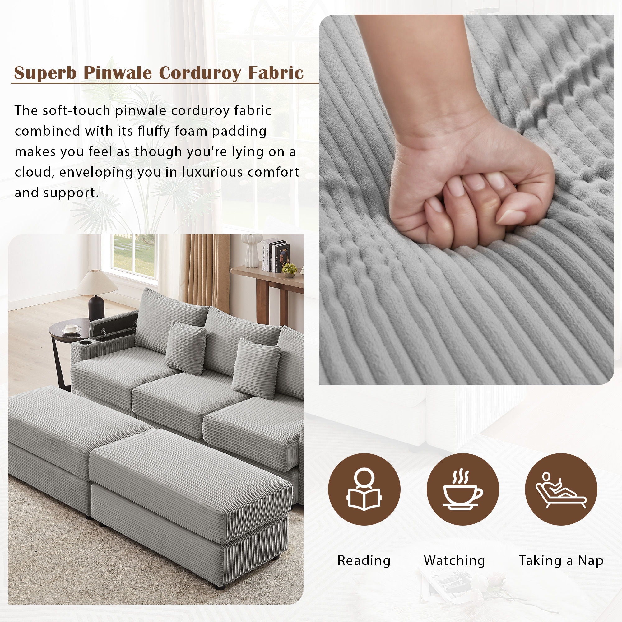 Modern Style Loveseat Sofa Sectional Sofa Couch With Storage Space, A Movable Ottoman, Two USB Ports, Two Cup Holders, A Phone Holder For Living Room - Best Buy Furniture