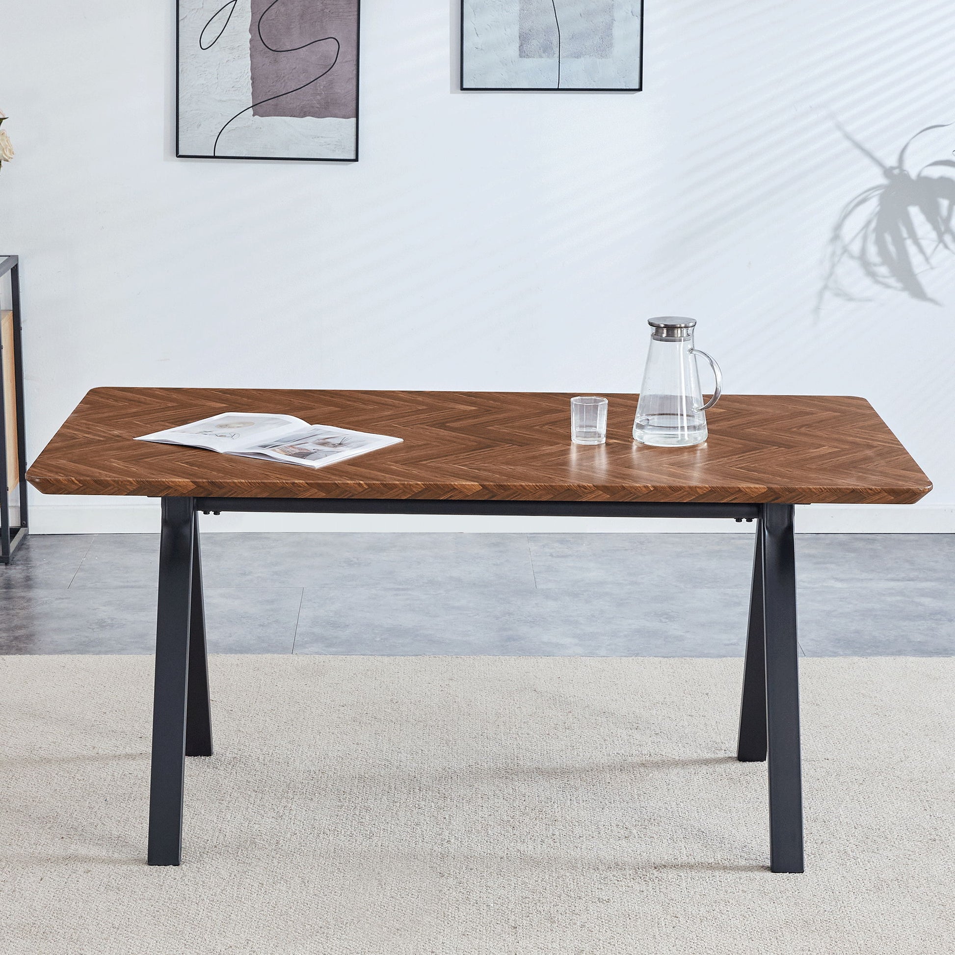 Herringbone Pattern Dining Table A Perfect Match For Modern Minimalist And Industrial Home Styles - Walnut - Best Buy Furniture