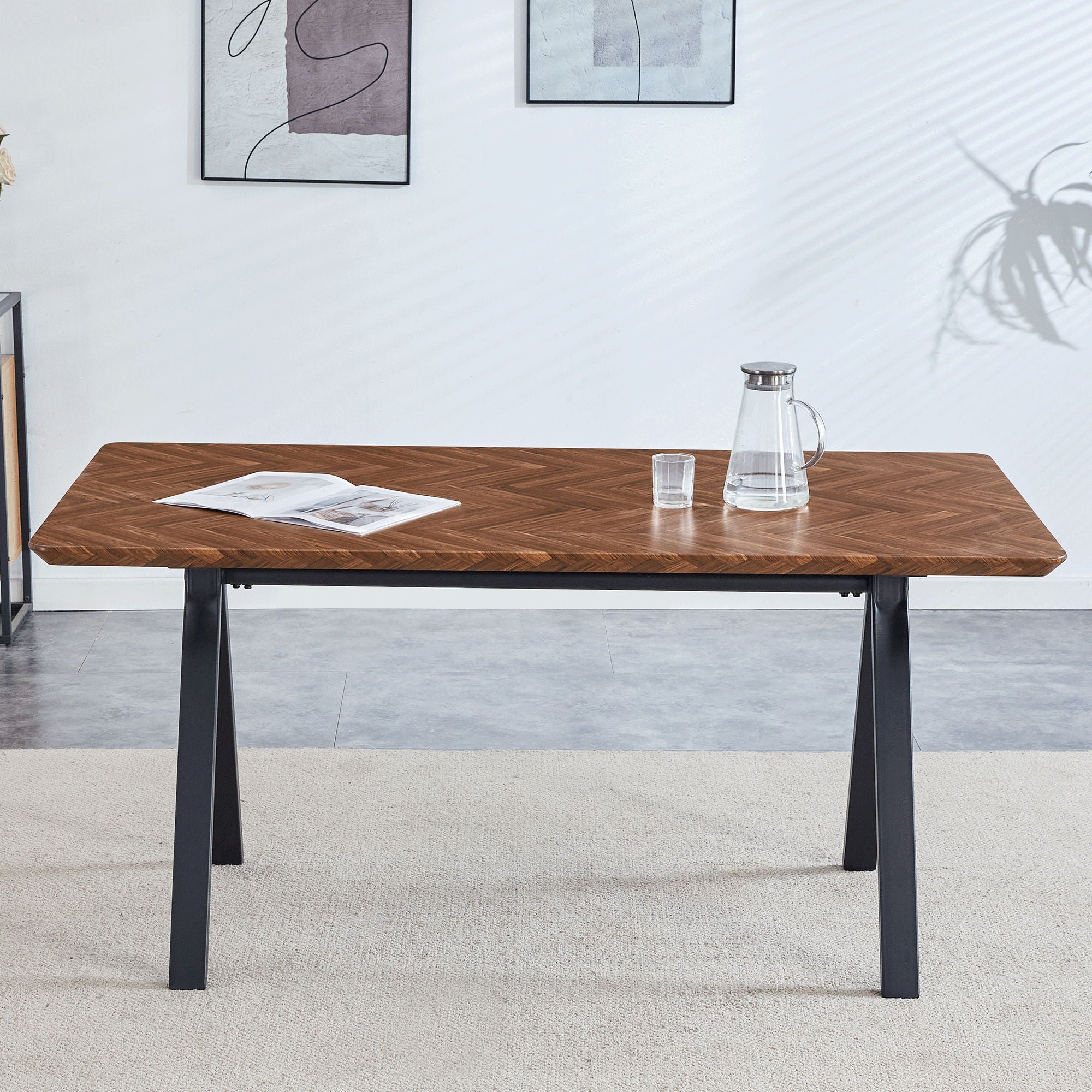 Herringbone Pattern Dining Table A Perfect Match For Modern Minimalist And Industrial Home Styles - Walnut - Best Buy Furniture
