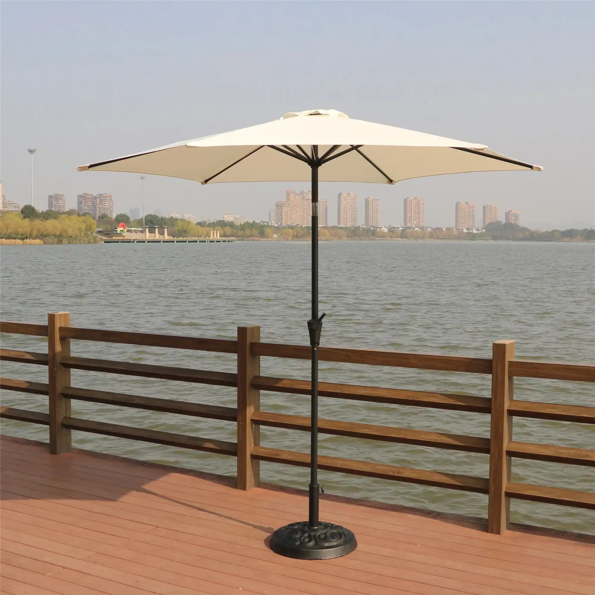 8.8' Outdoor Aluminum Patio Umbrella, Market Umbrella With 33 Pounds Round Resin Umbrella Base Lift - Best Buy Furniture