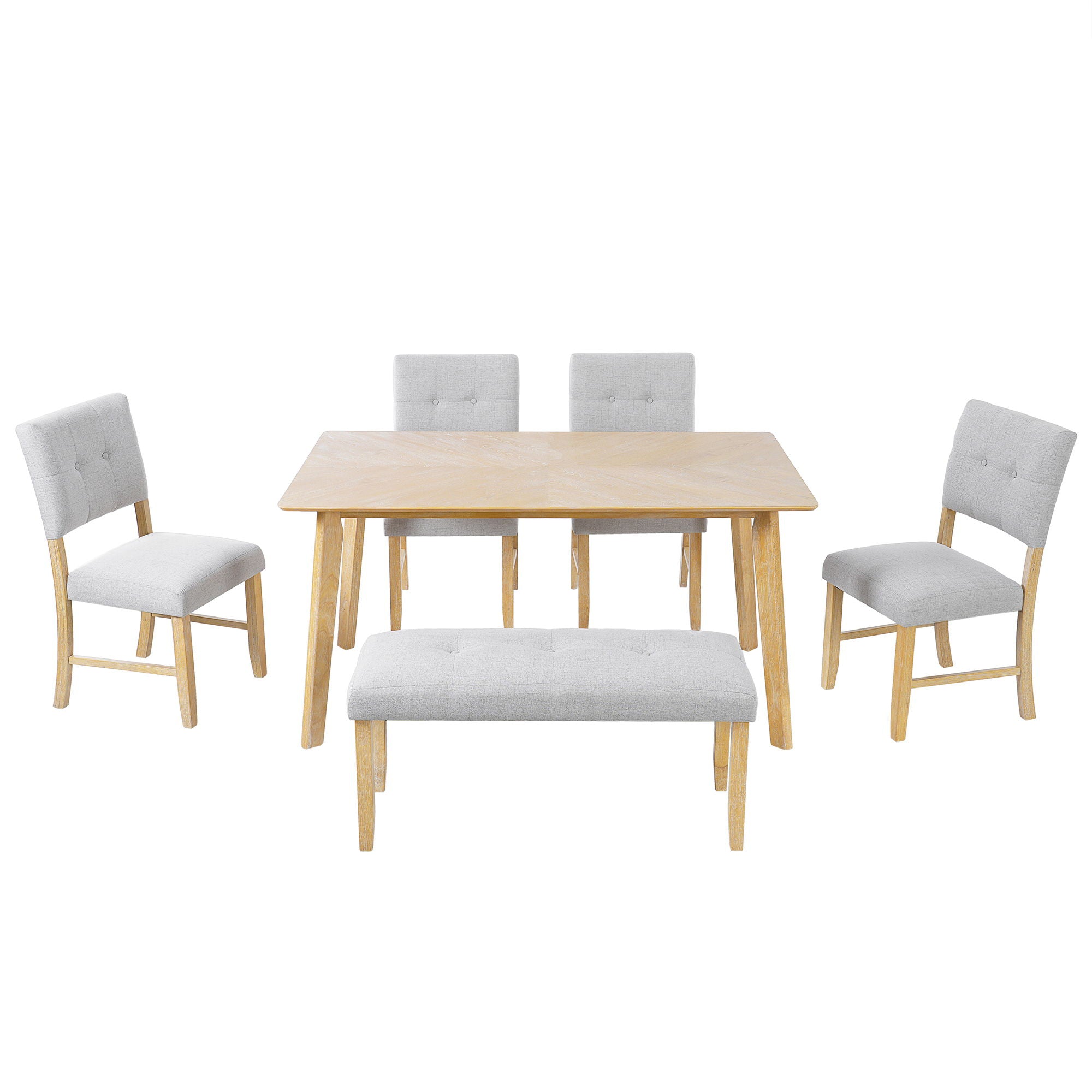 Rustic Farmhouse Dining Room Rectangular Table With 4 Upholstered Chairs And Bench - Best Buy Furniture