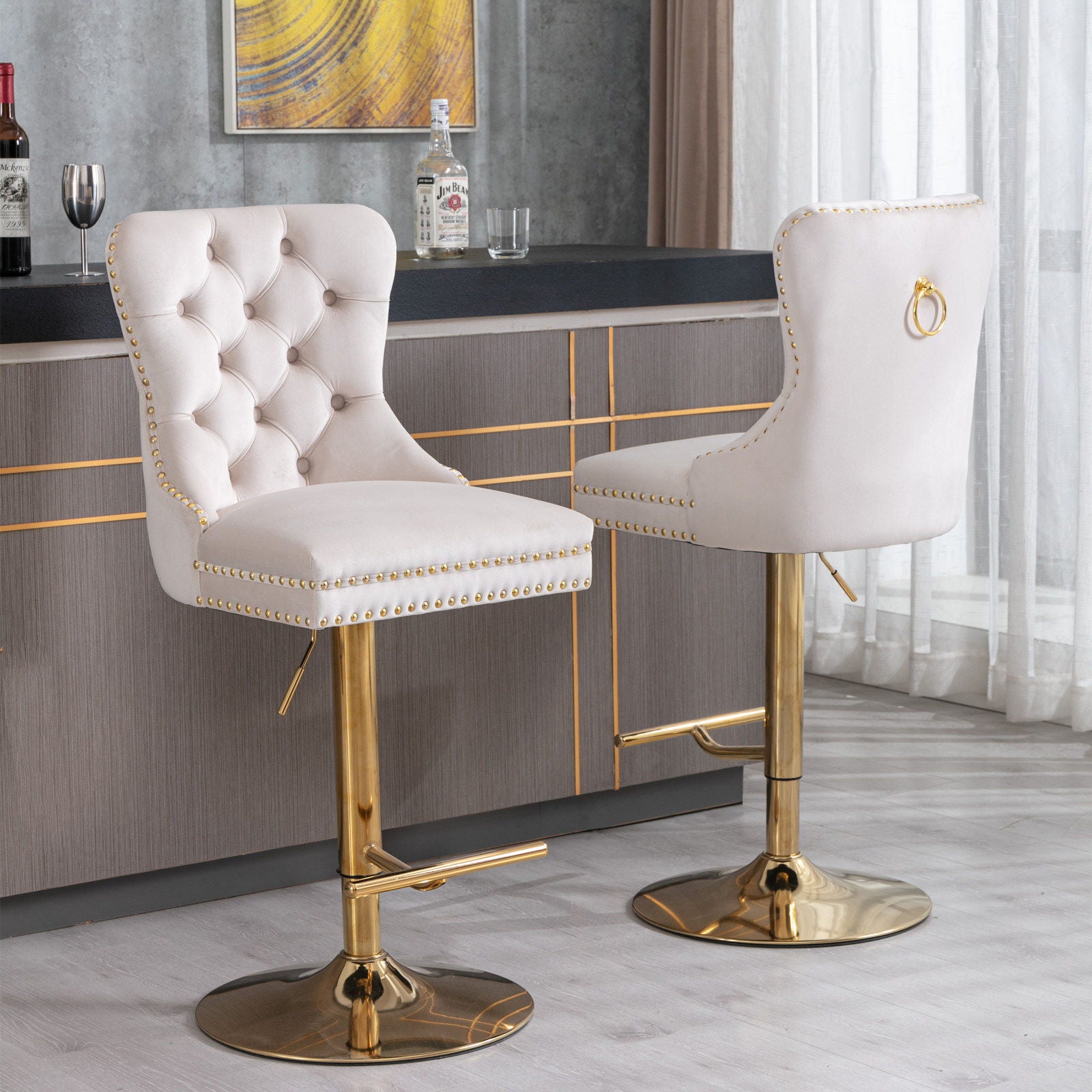 Thick Golden Swivel Velvet Barstools Adjusatble Seat Height From 25-33", Modern Upholstered Bar Stools With Backs Comfortable Tufted For Home Pub And Kitchen Island (Set of 2) - Best Buy Furniture