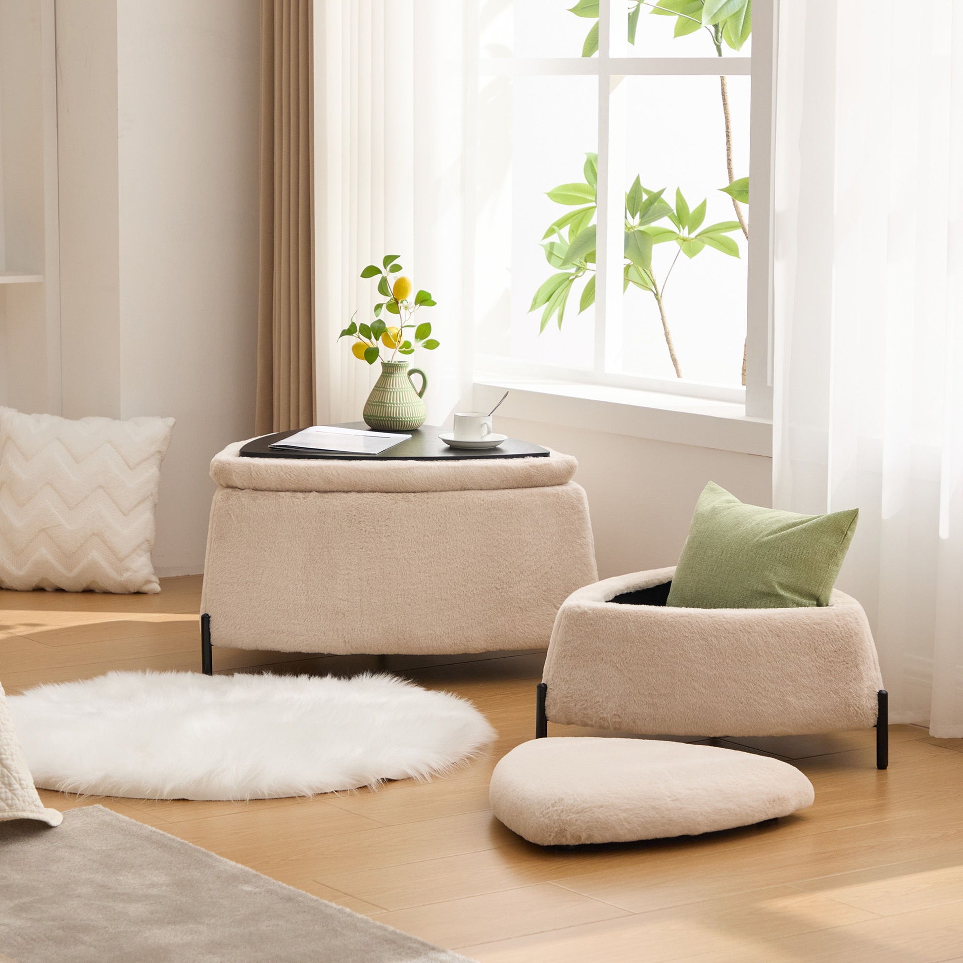 Upholstered Storage Ottoman Set With Reversible Lid - Best Buy Furniture