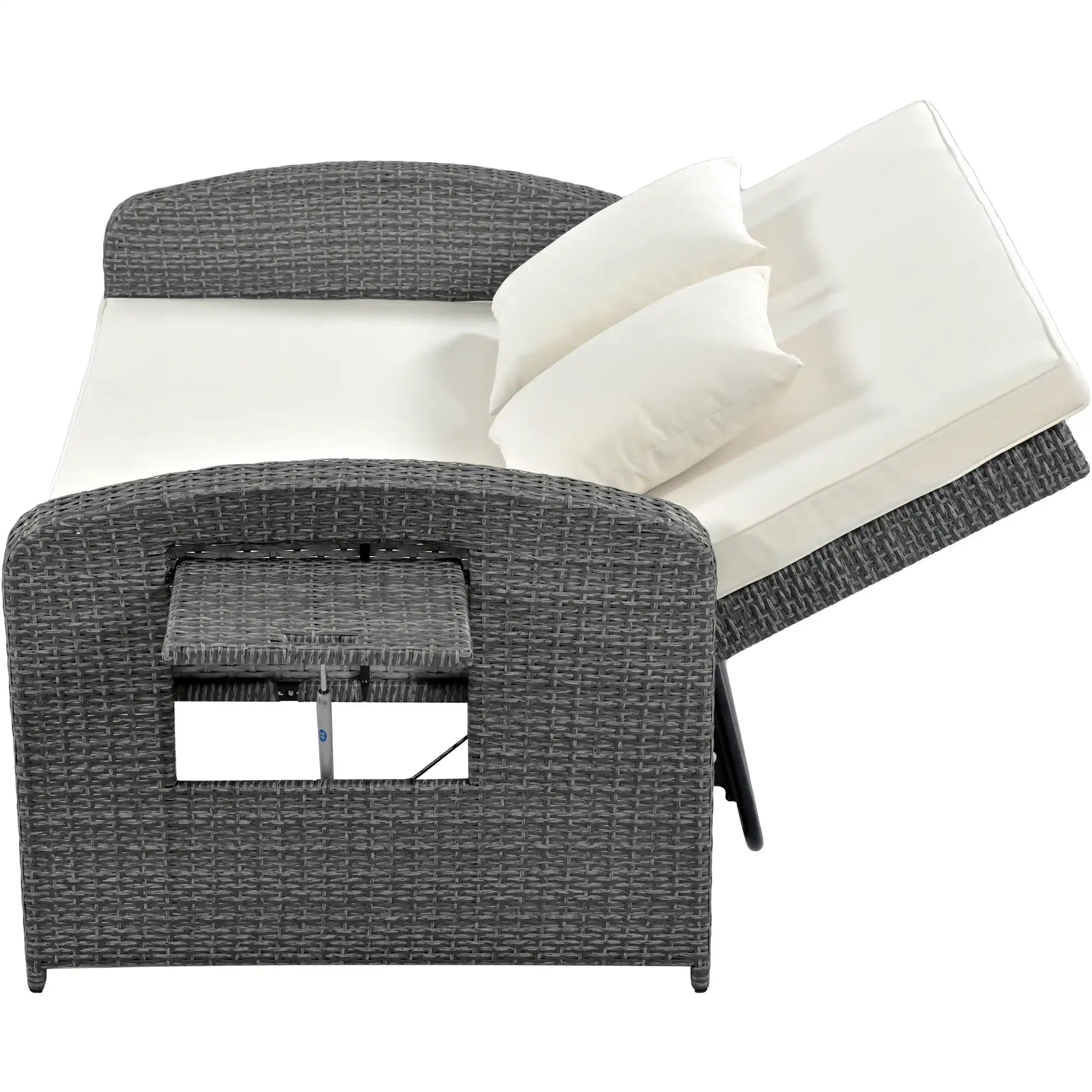 SunNest Wicker Rattan Double Chaise Lounge, 2-Person Reclining Daybed with Adjustable Back and Cushions - Best Buy Furniture