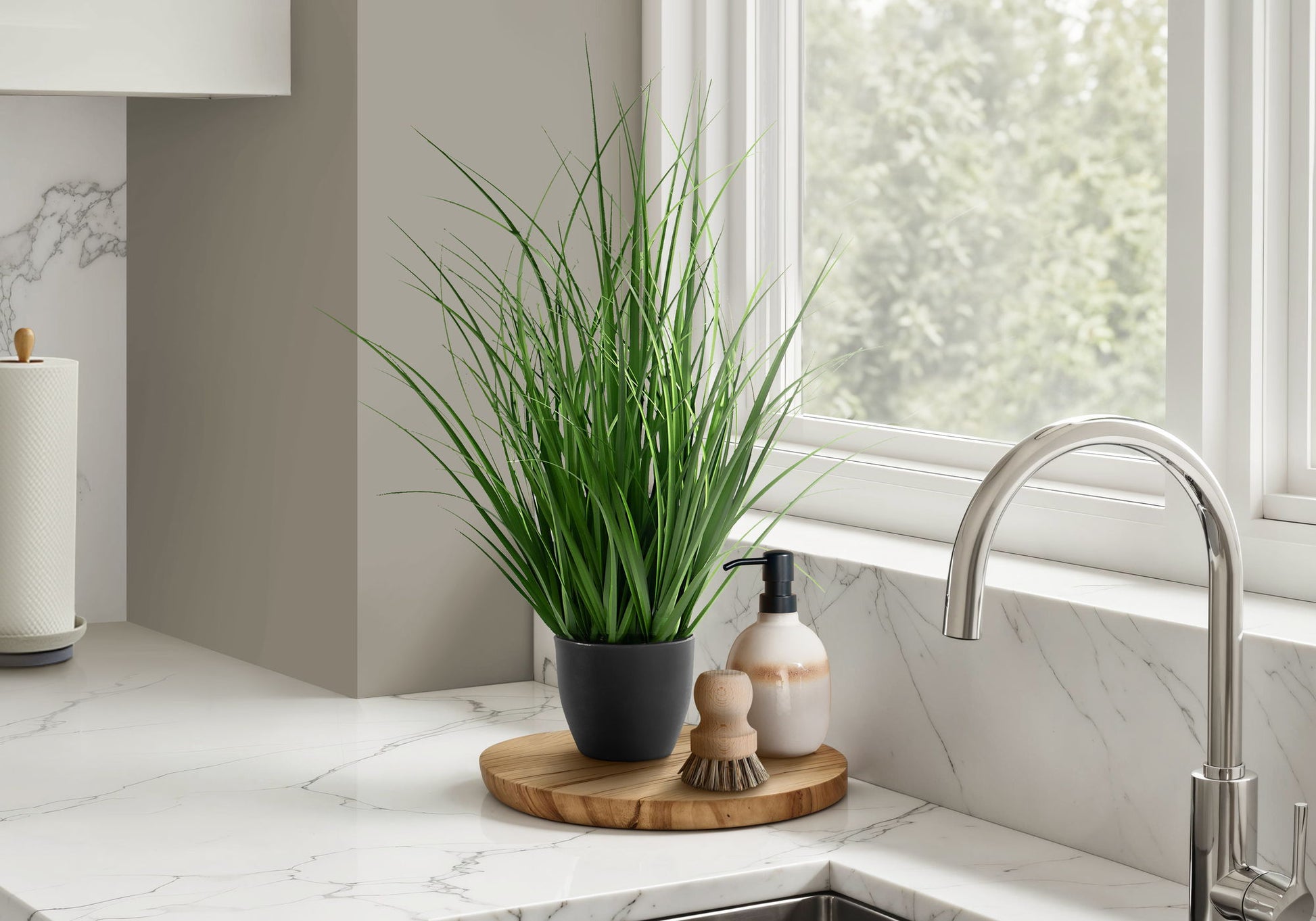 23" Tall, Artificial Plant, Grass, Indoor, Faux, Fake, Table, Greenery, Potted, Real Touch, Decorative - Green / Black - Best Buy Furniture