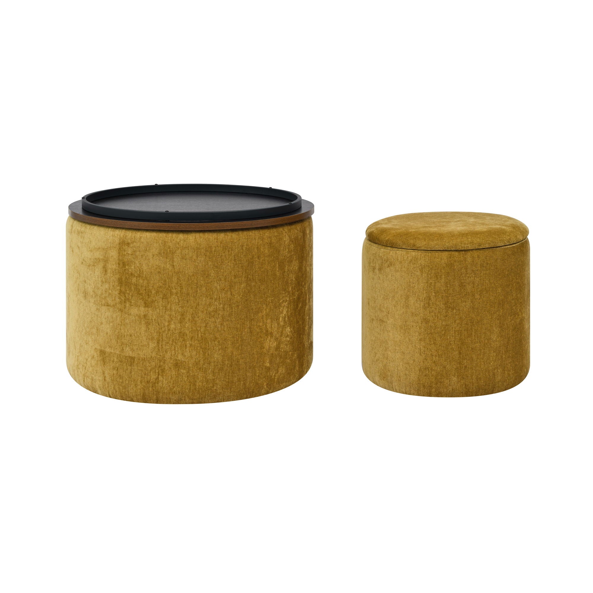 Classic 2 Piece Round Storage Ottoman Set With Drum Shaped Stool - Best Buy Furniture