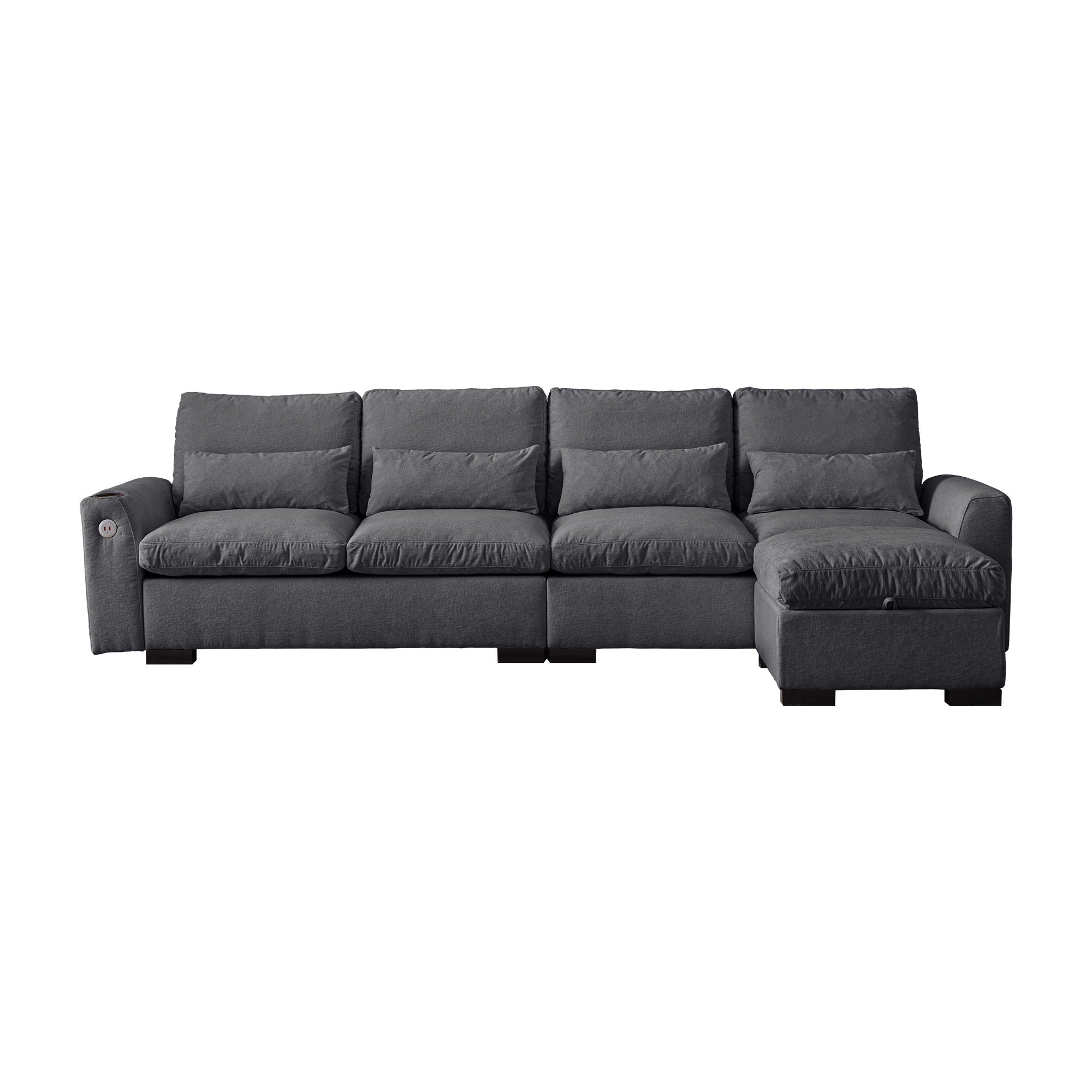 Modern Modular L Shaped Chenille Sofa Couch Reversible Ottoman With Storage Removable And Washable Cushions Sofa With USB Ports & Cup Holder For Living Room - Best Buy Furniture