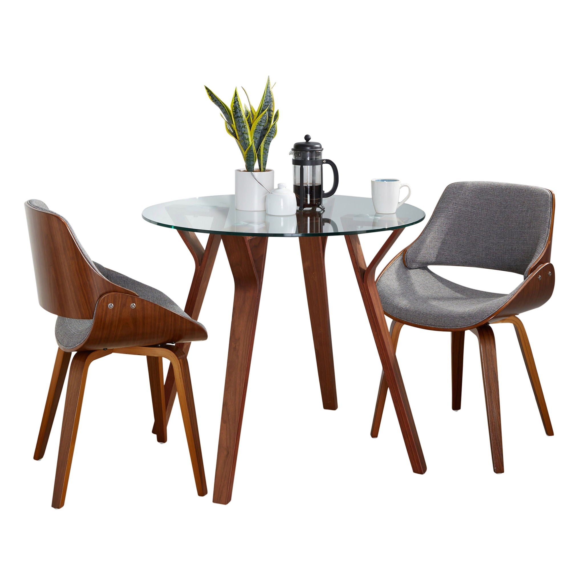 Folia - 3 Piece Dining Set Round Fabrizzi Mid-Century Modern - Walnut / Gray - Best Buy Furniture