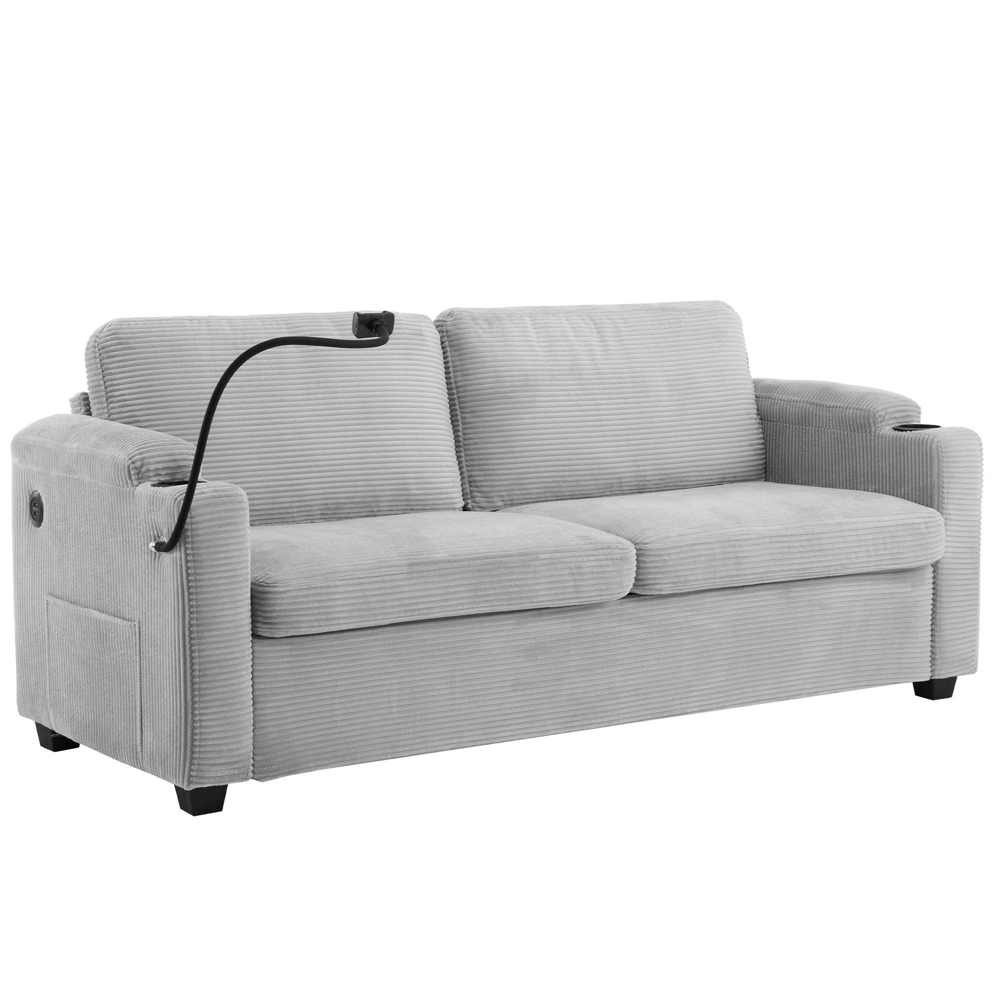 Corduroy Sleeper Sofa Loveseat Sofa With Full Size Mattress, 2 USB Ports, 2 Cup Holders, 2 Side Pockets And Phone Holder - Best Buy Furniture