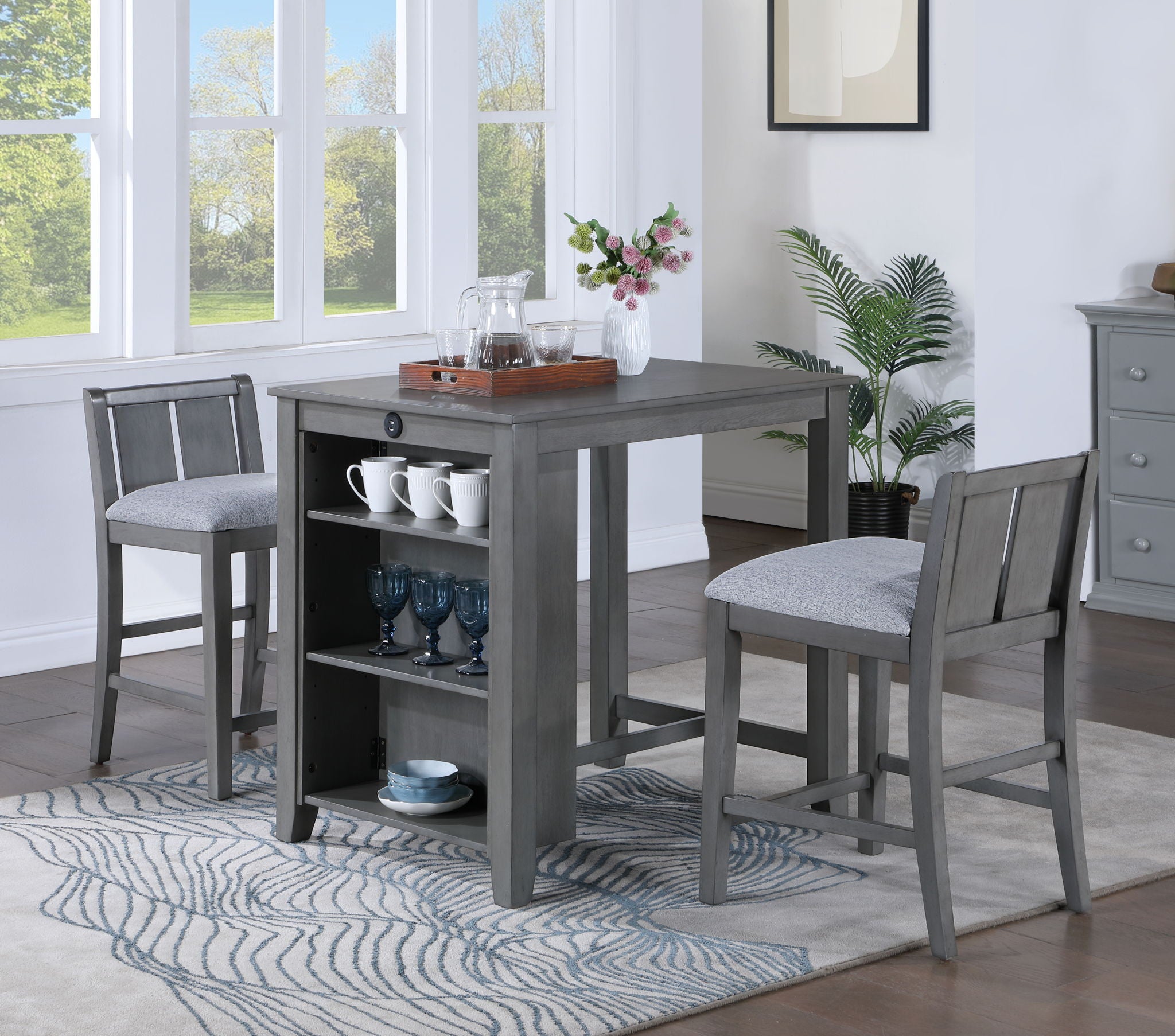 Graham - 3 Piece Small Space Counter Height Dining Table With Shelves And 2 Chairs (Set of 3) - Best Buy Furniture
