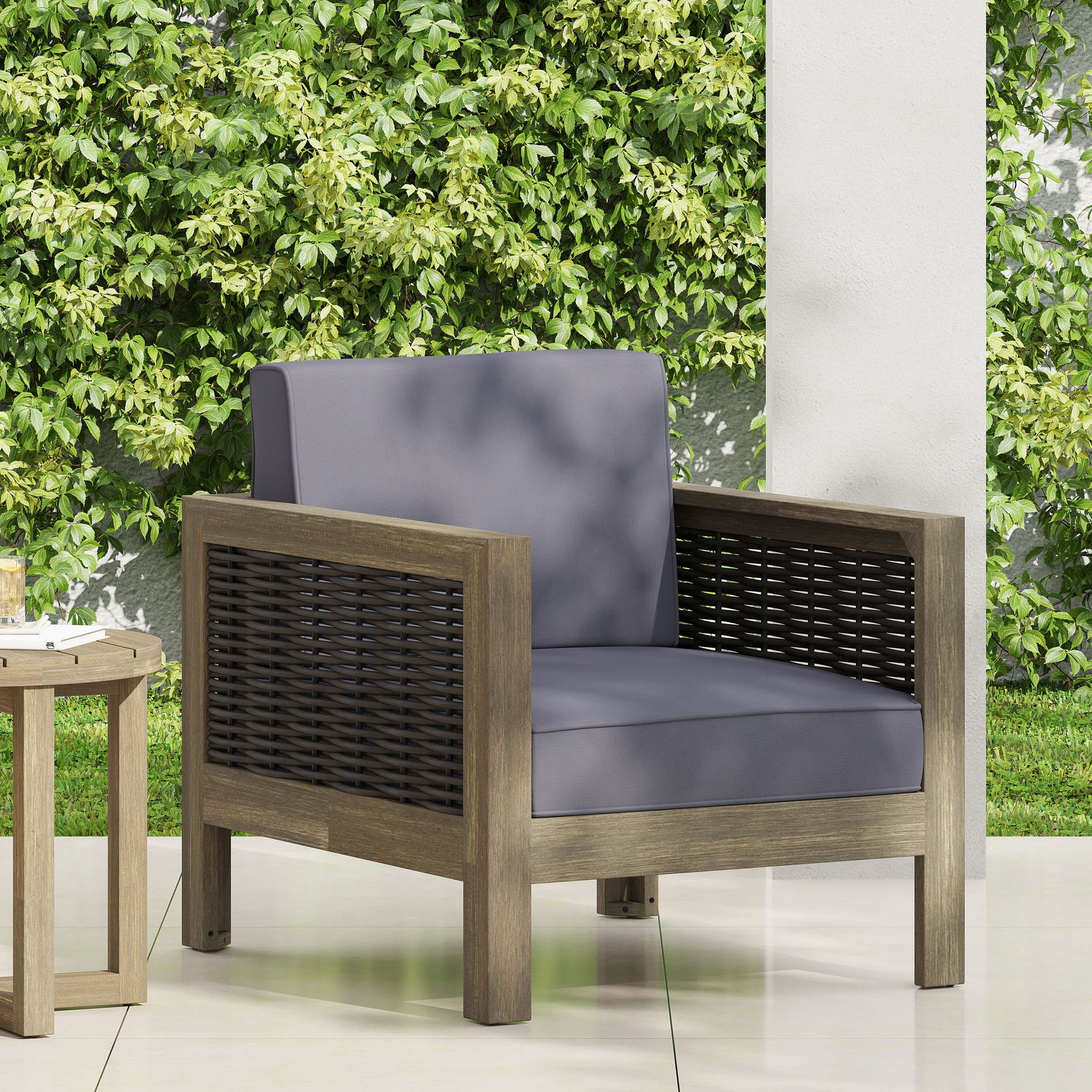 Outdoor Acacia Wood Club Chair With Wicker Accents - Best Buy Furniture