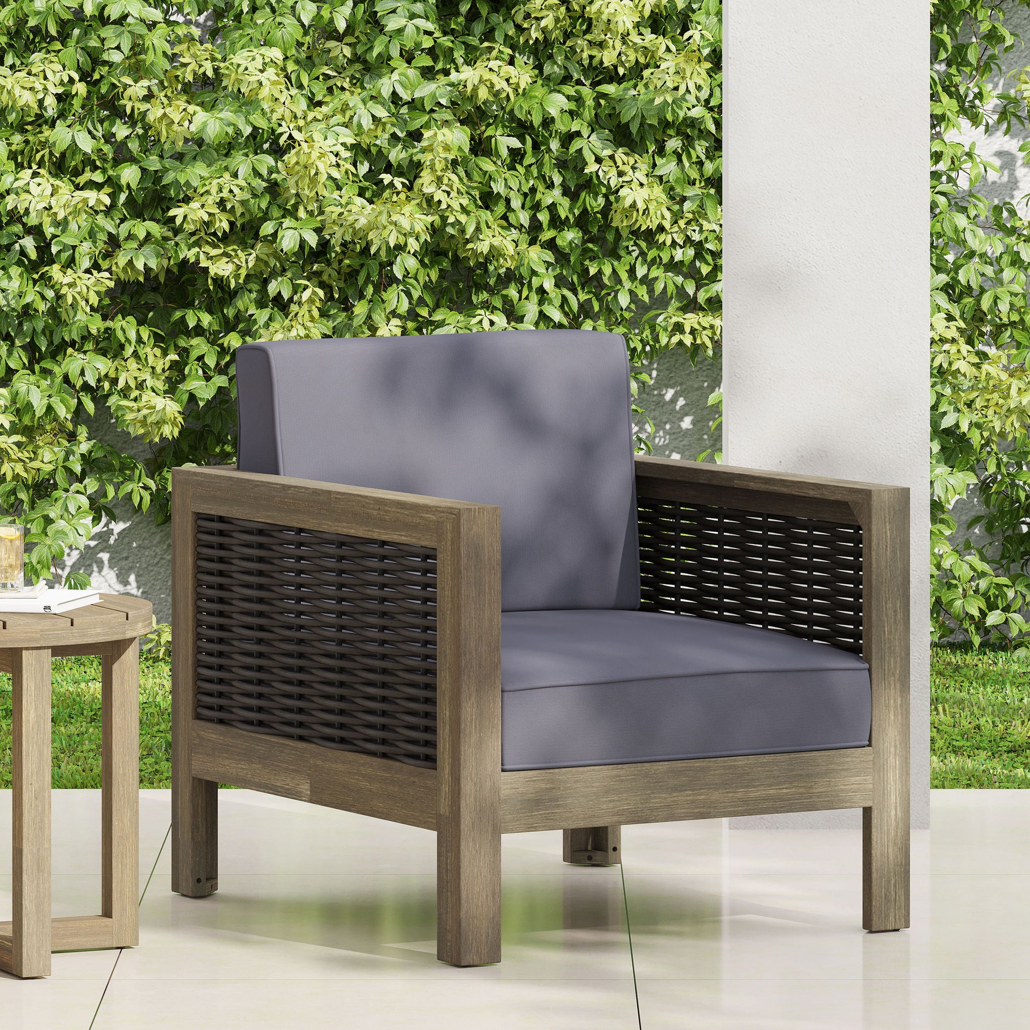 Outdoor Acacia Wood Club Chair With Wicker Accents - Best Buy Furniture