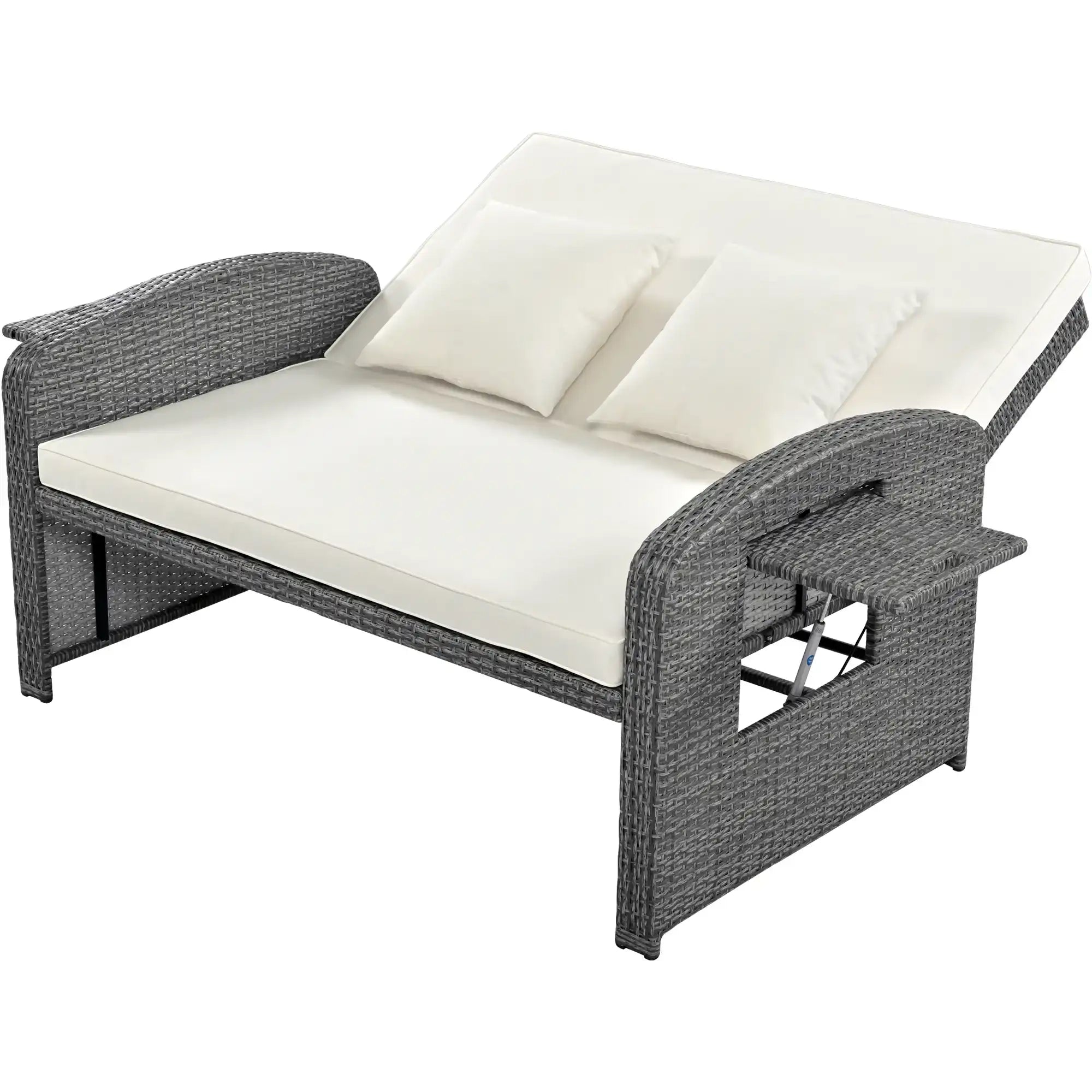 SunNest Wicker Rattan Double Chaise Lounge, 2-Person Reclining Daybed with Adjustable Back and Cushions - Best Buy Furniture