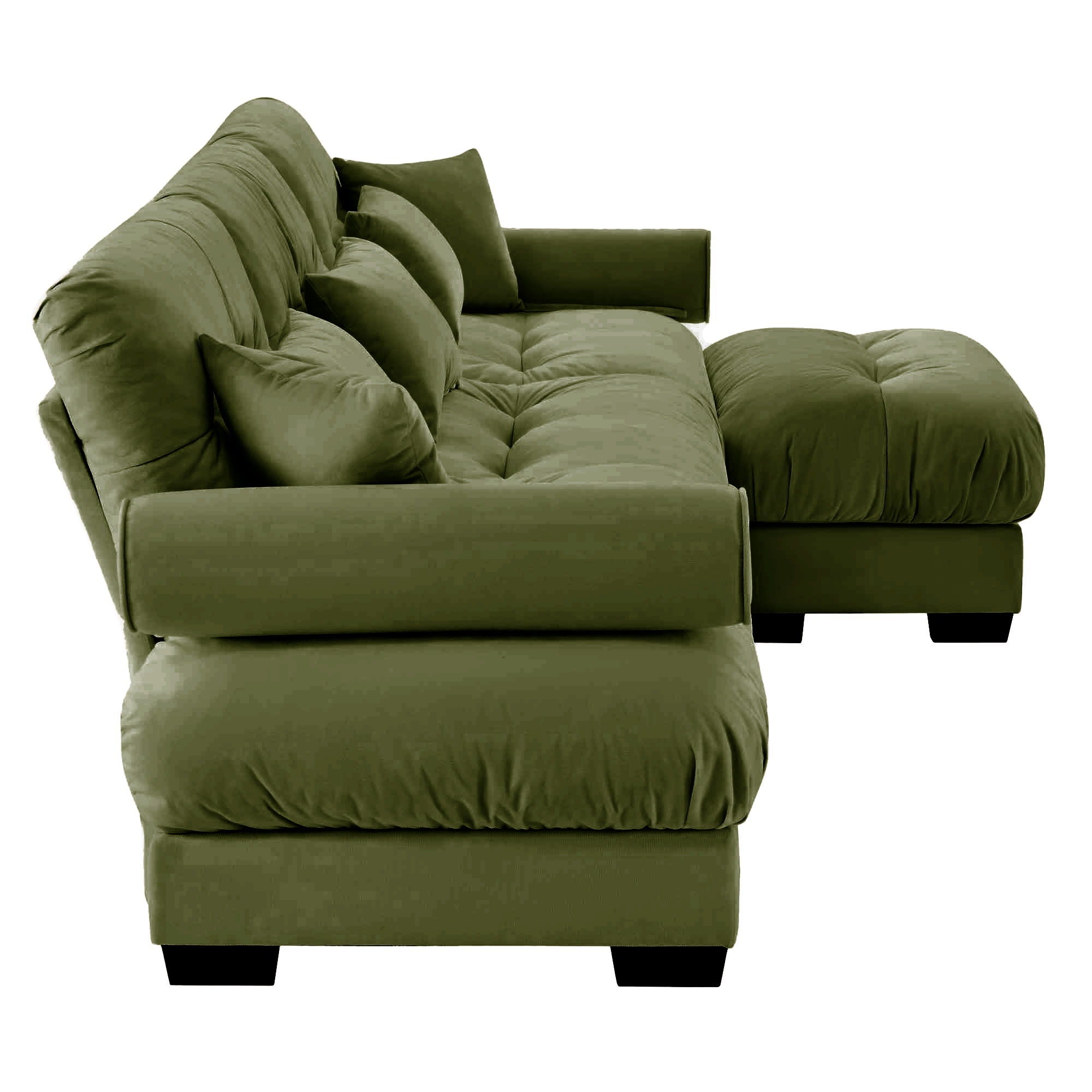 Modern Sectional Sofa With Ottoman, Round Bolster Armrests, Waist And Throw Pillows