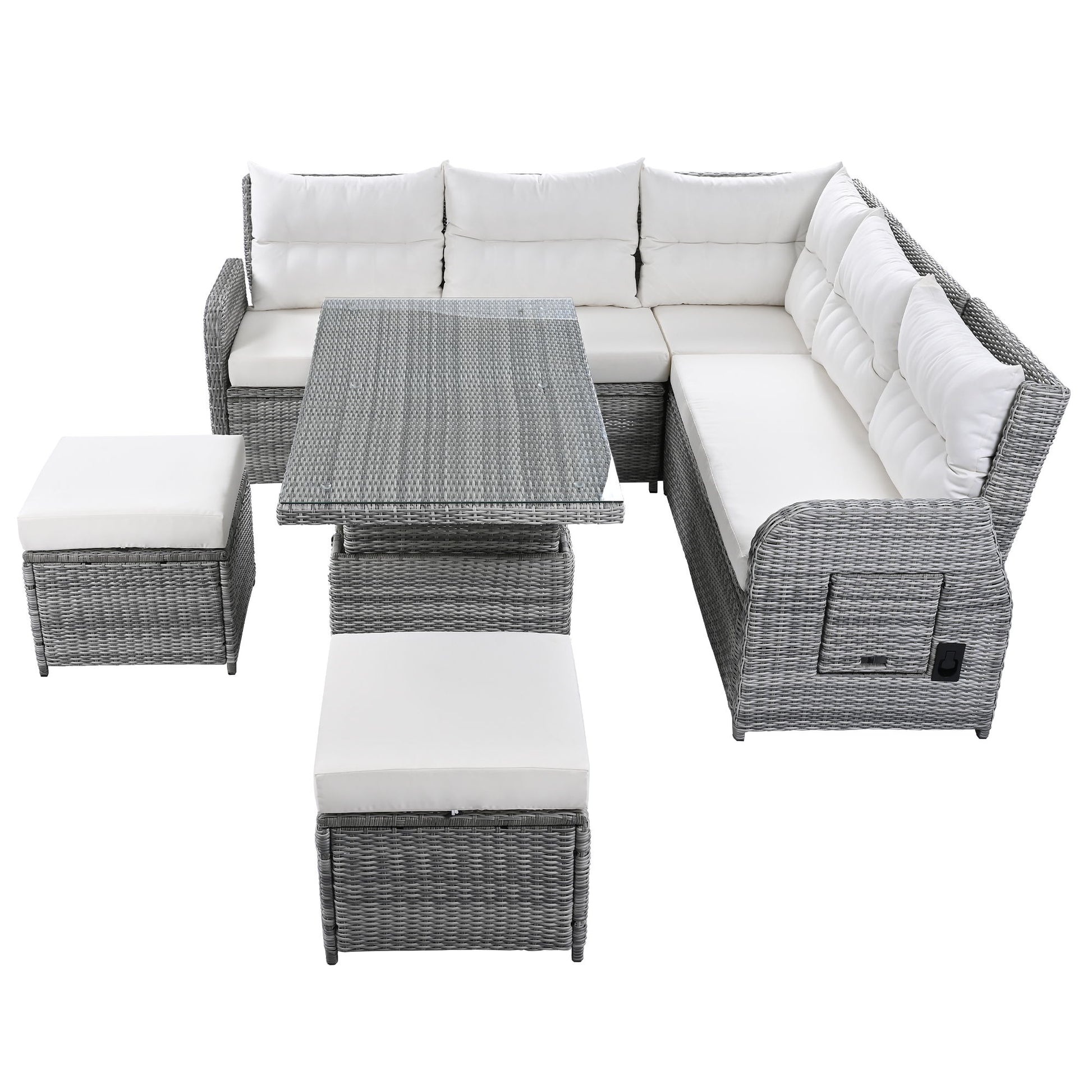 Outdoor Furniture Set Patio Rattan Furniture Set With Adjustable Table, Recliners With Extendable Side Tables And 2 Ottomans - Best Buy Furniture