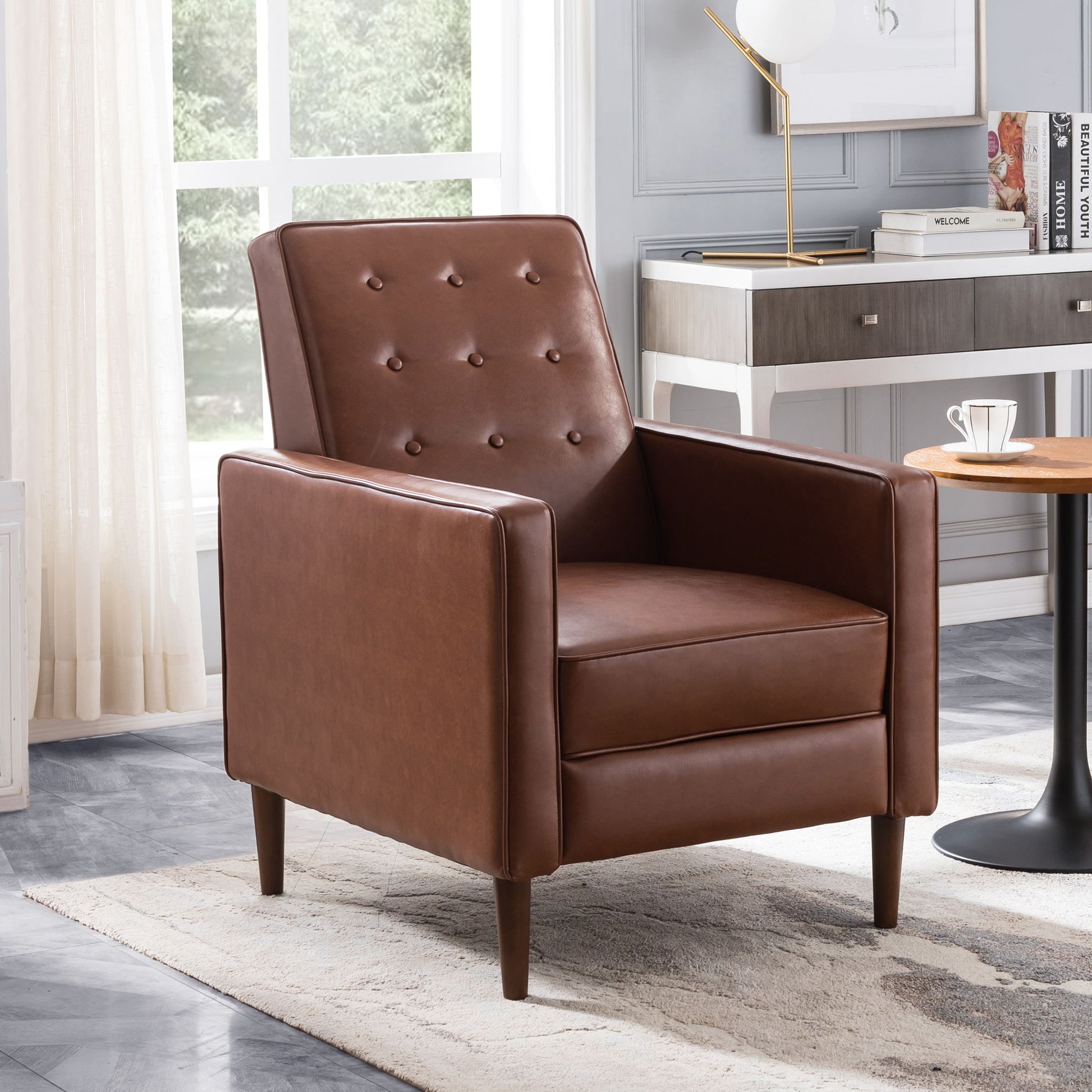 Mid-Century Modern Recliner With Button Tufted Waffle Stitch - Best Buy Furniture
