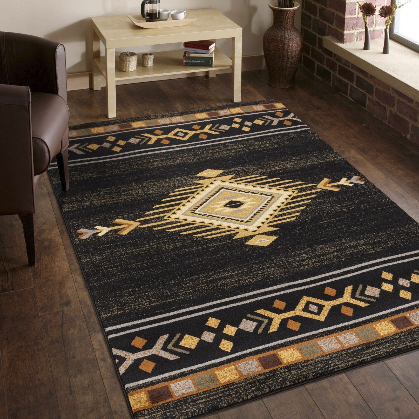 Tribes - 2'7" X 7'3" Southwest Area Rug Polypropylene - Black - Best Buy Furniture