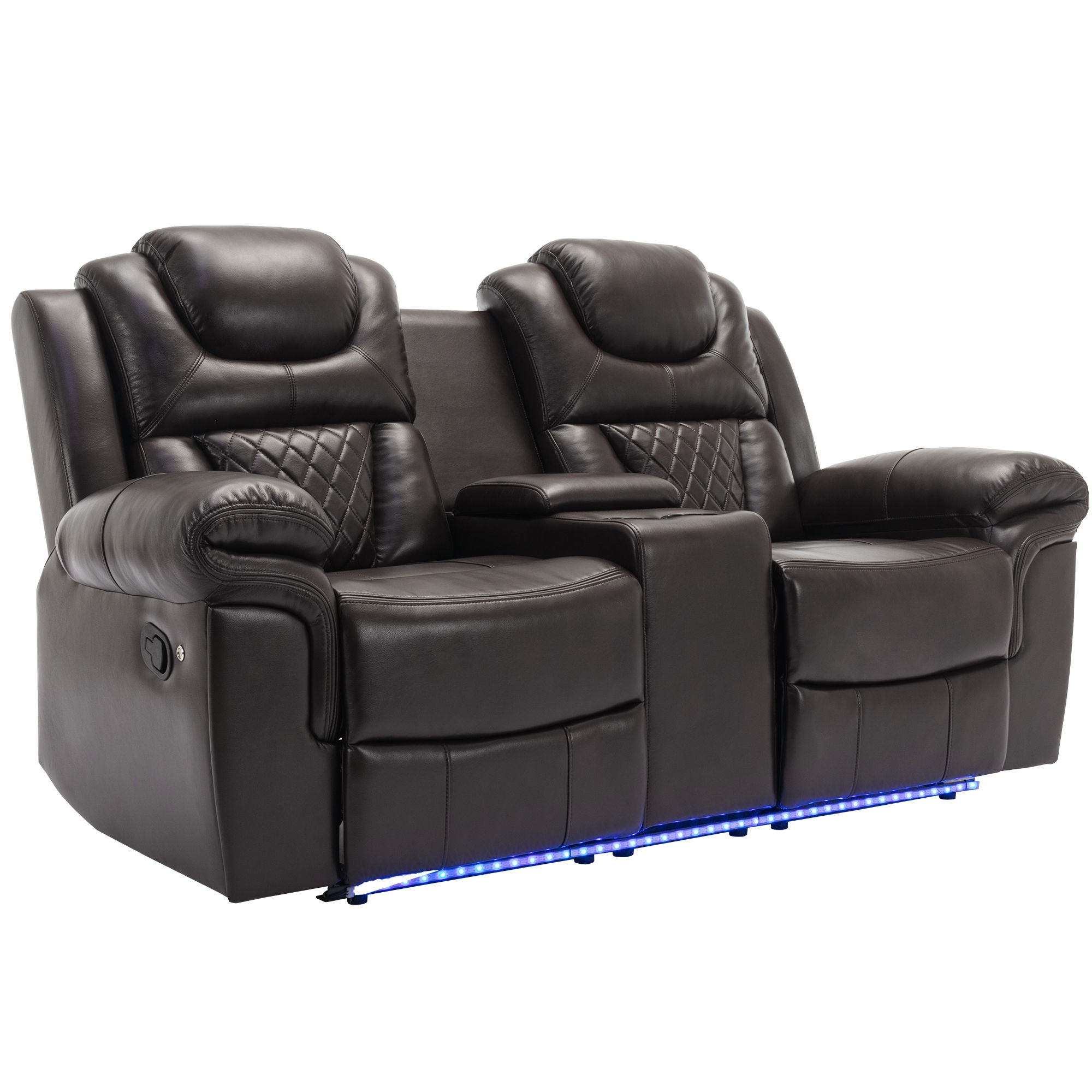 Home Theater Seating Manual Recliner Loveseat With Hide-Away Storage, Cup Holders And Led Light Strip For Living Room - Best Buy Furniture