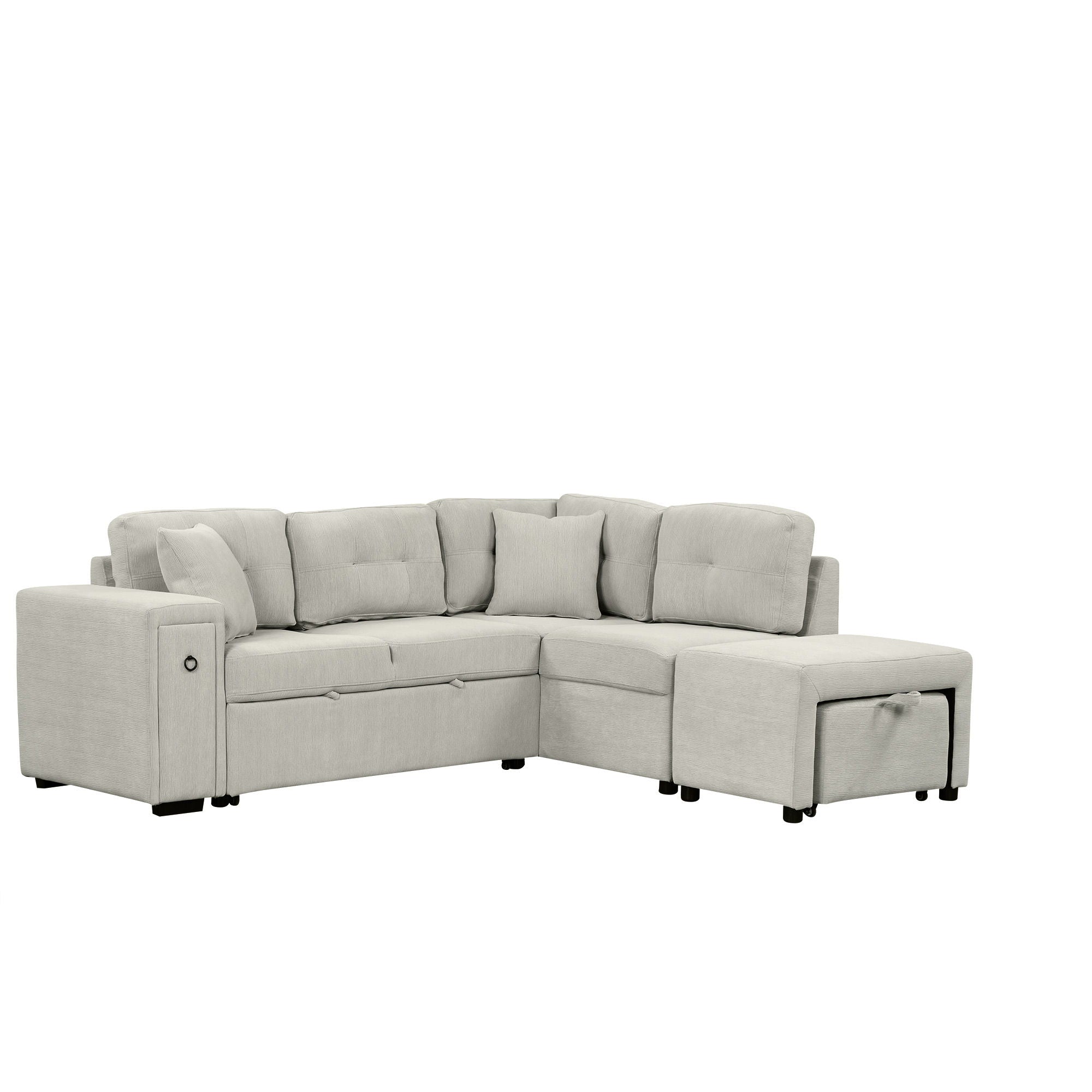 Sectional Sofa L-Shaped Sofa Couch Pull-Out Sofa Bed With A Movable Ottoman, Two USB Ports And Two Cup Holders For Living Room - Best Buy Furniture