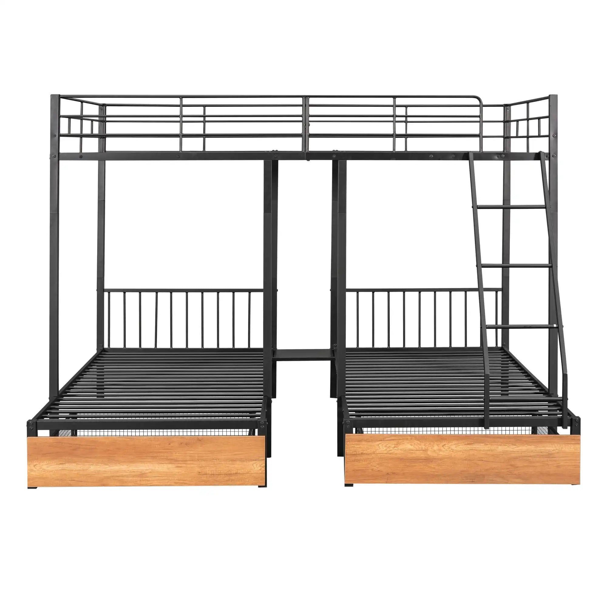 Full Over Twin & Twin Bunk Bed, Metal Triple Bunk Bed with Drawers and Guardrails, Black - Best Buy Furniture