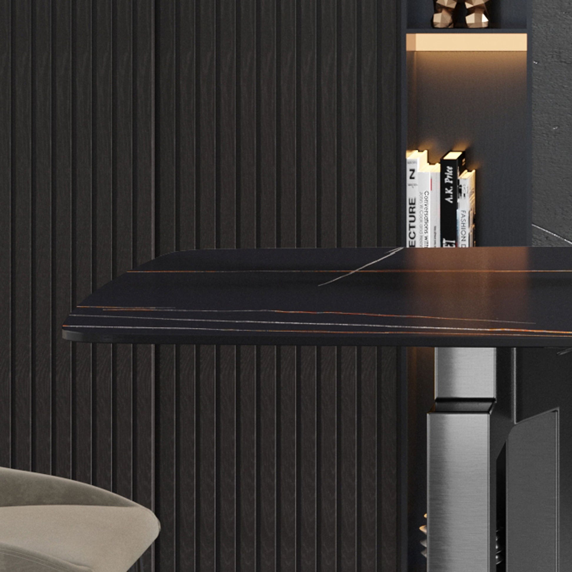 Modern Artificial Stone Dining Table, Can Accommodate 6-8 People - Black - Best Buy Furniture