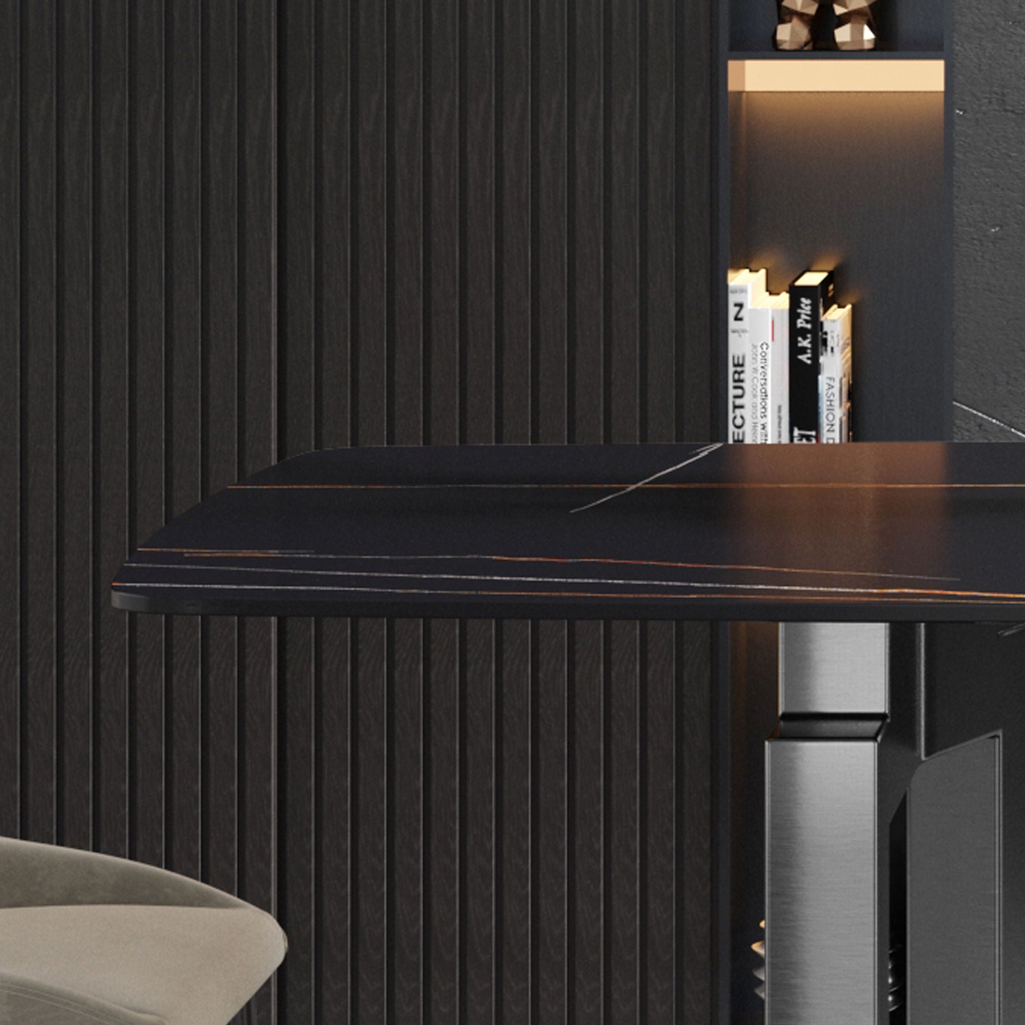 Modern Artificial Stone Dining Table, Can Accommodate 6-8 People - Black - Best Buy Furniture