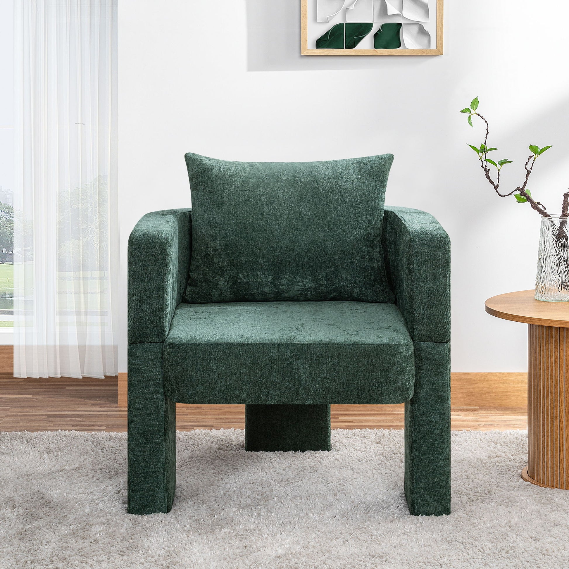 Modern 3 Leg Chenille Accent Chair With Ergonomic Arms & Removable Pillow - Best Buy Furniture