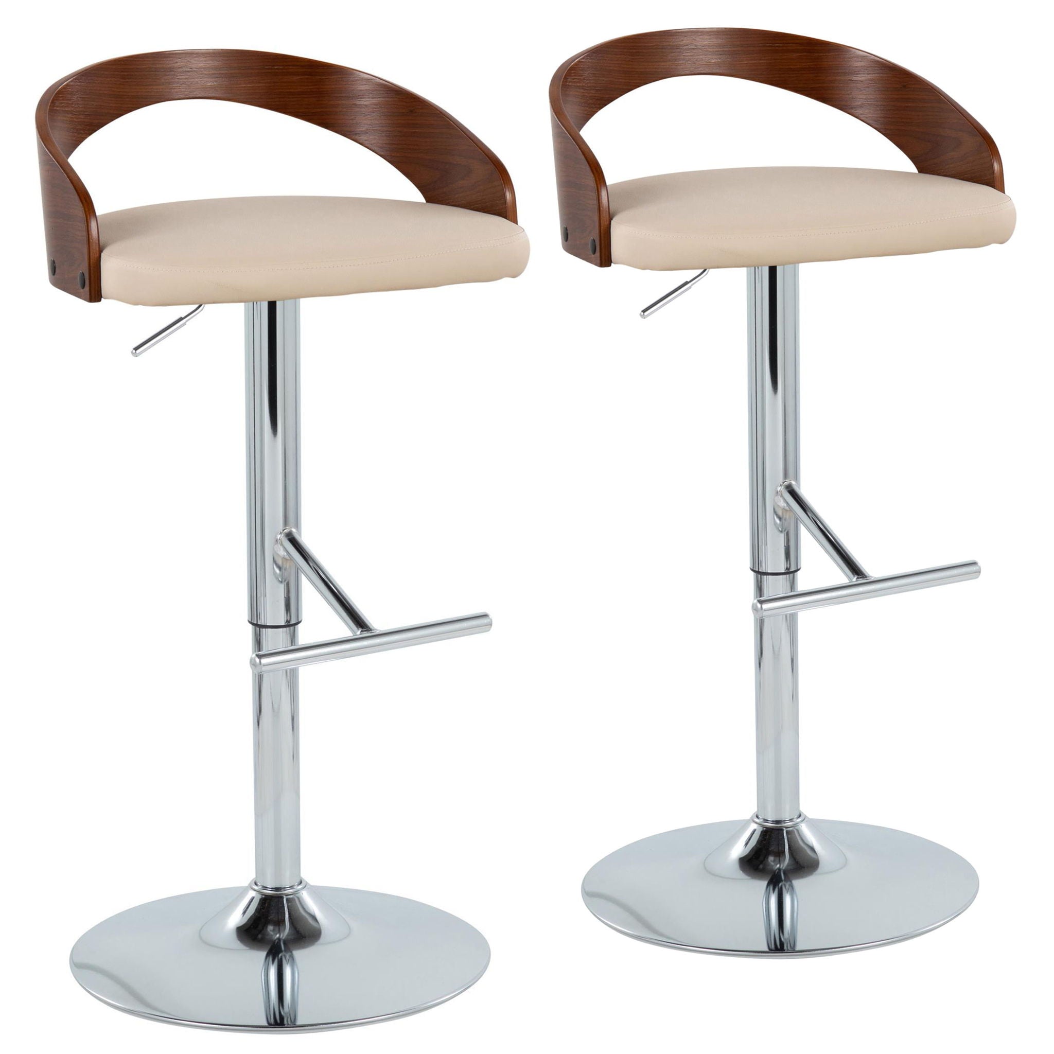 Grotto - Mid Century Modern Adjustable Height Barstool, Swivel With Straight T Footrest (Set of 2) - Best Buy Furniture
