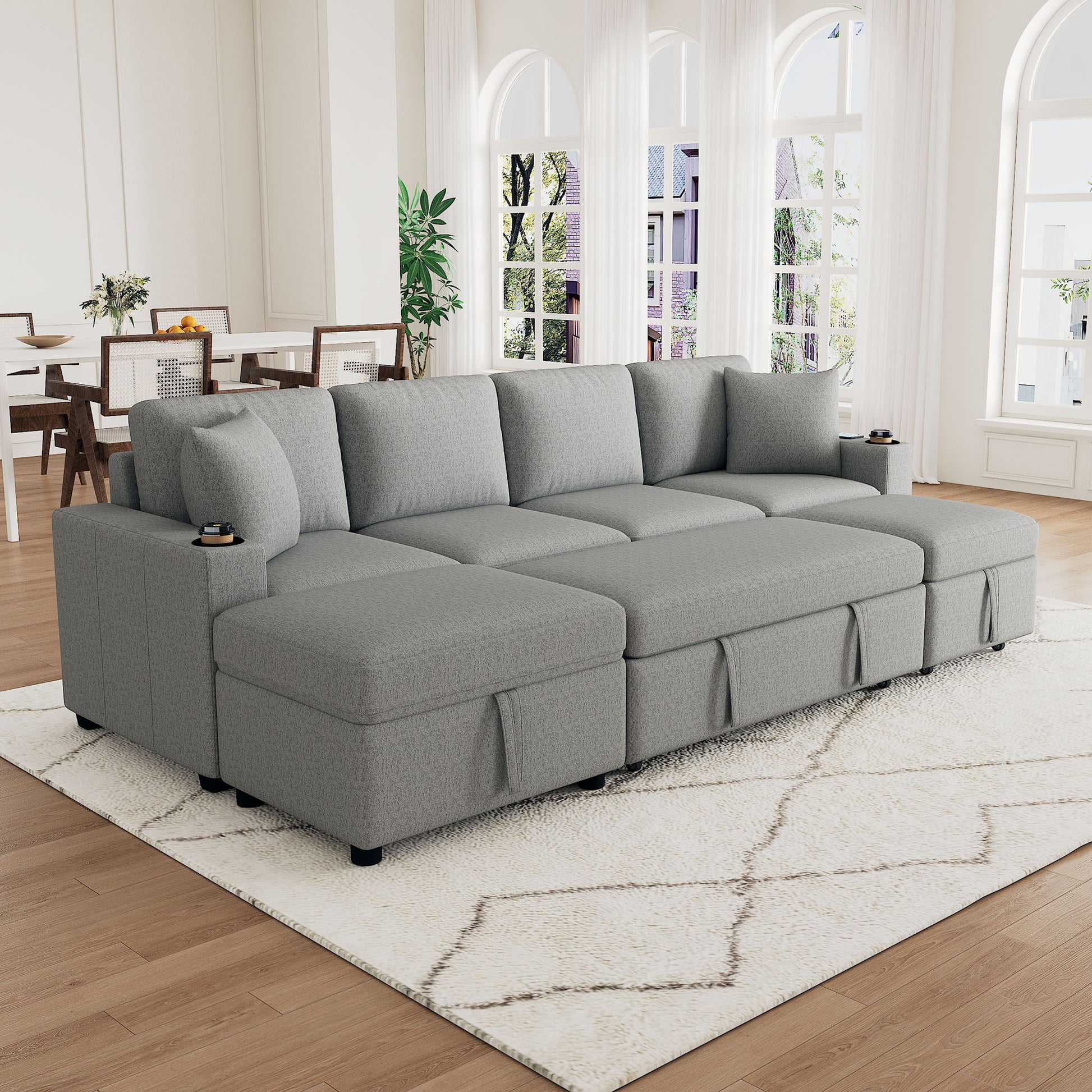 Sectional Sofa Convertible Pull-Out Bed With Storage Ottoman & USB Ports - Best Buy Furniture
