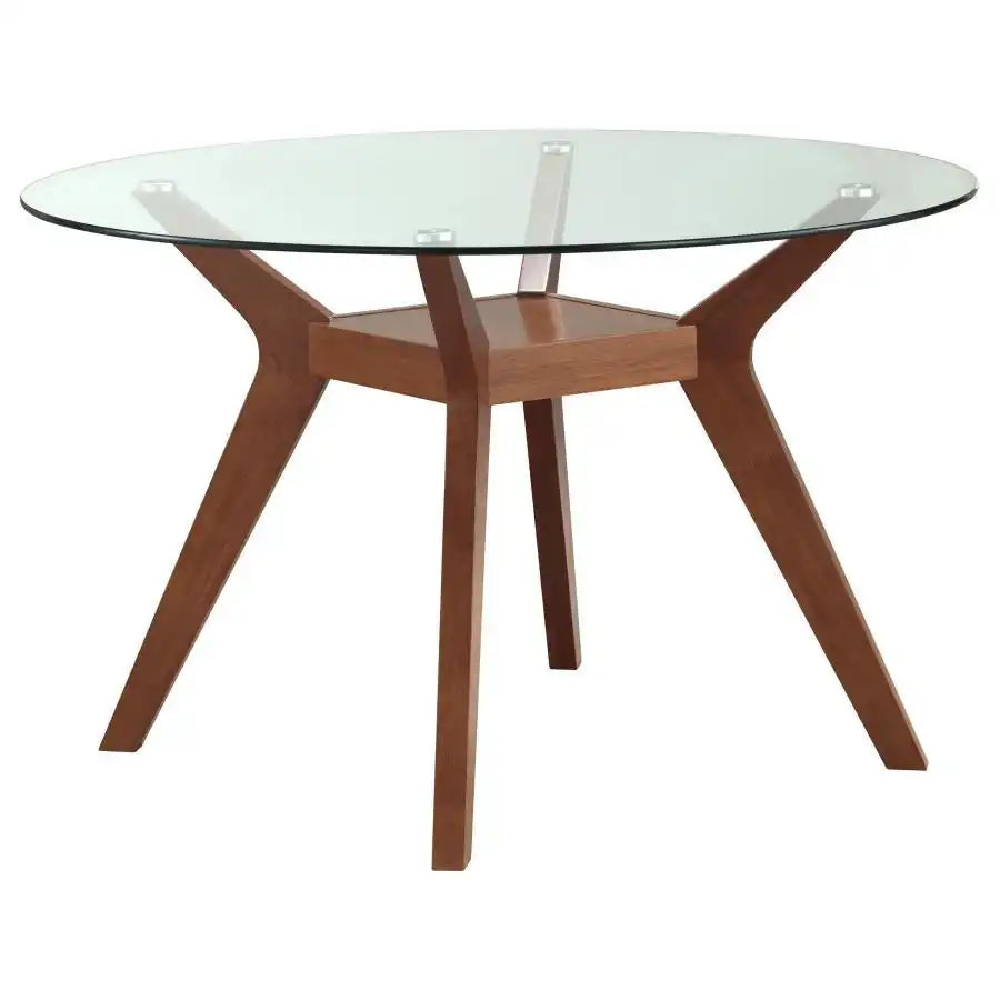 Paxton - Round Glass Top Wood Dining Table - Nutmeg - Best Buy Furniture