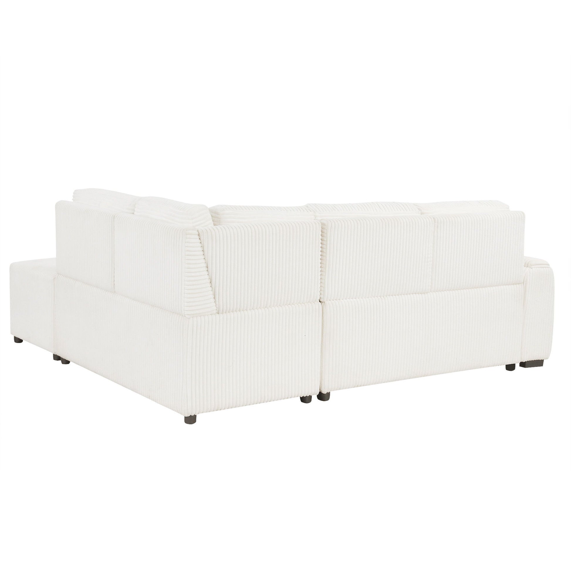 Pull-Out L-Shaped Sectional Sofa With Movable Ottoman And Stool, Large Storage Space, A Cup Holder, And 2 USB Ports For Living Room - Best Buy Furniture