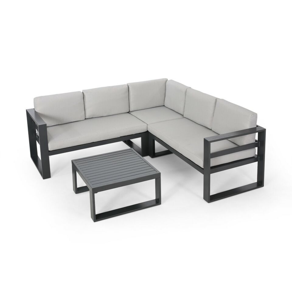 Dursley - Outdoor Aluminum V Shape Sofa Sectional - Beige / Gray - Best Buy Furniture