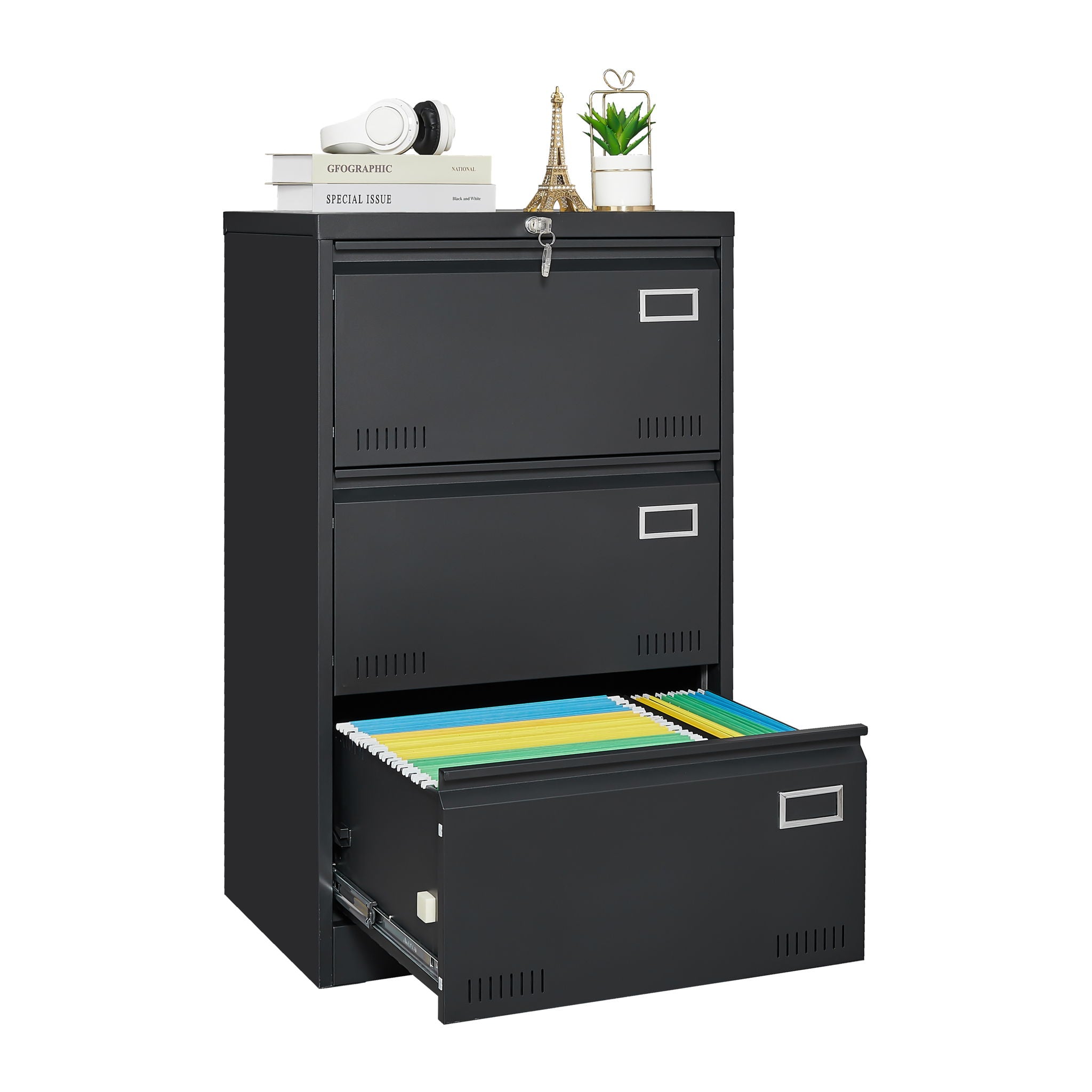 Filing Cabinet Lateral File Cabinet 3 Drawer, Locking Metal File Cabinets Three Drawer, Office Filing Cabinet With Lock Drawers For Home Office - Best Buy Furniture