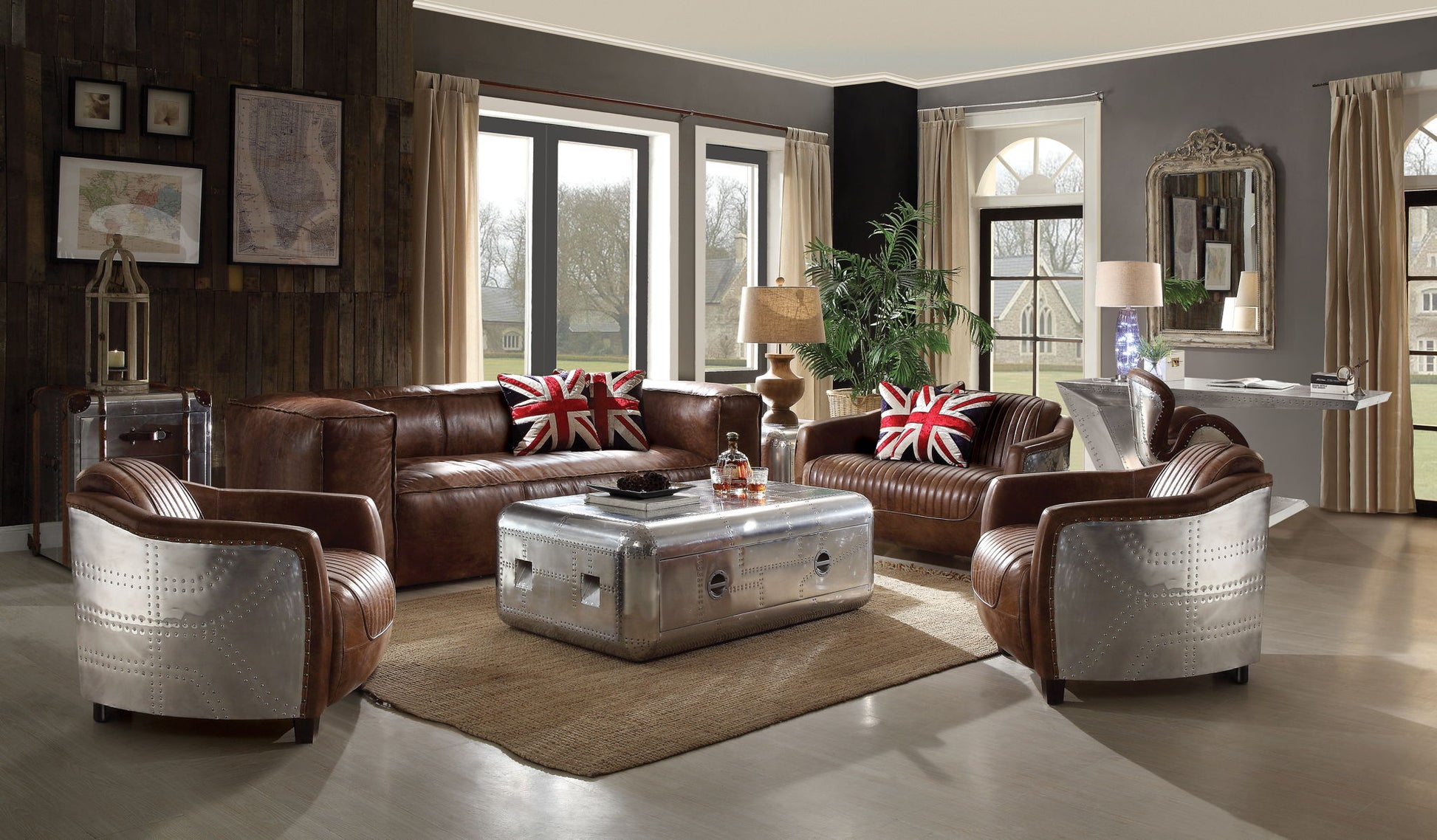 Brancaster - Top Grain Leather Living Room Set - Brown - Best Buy Furniture