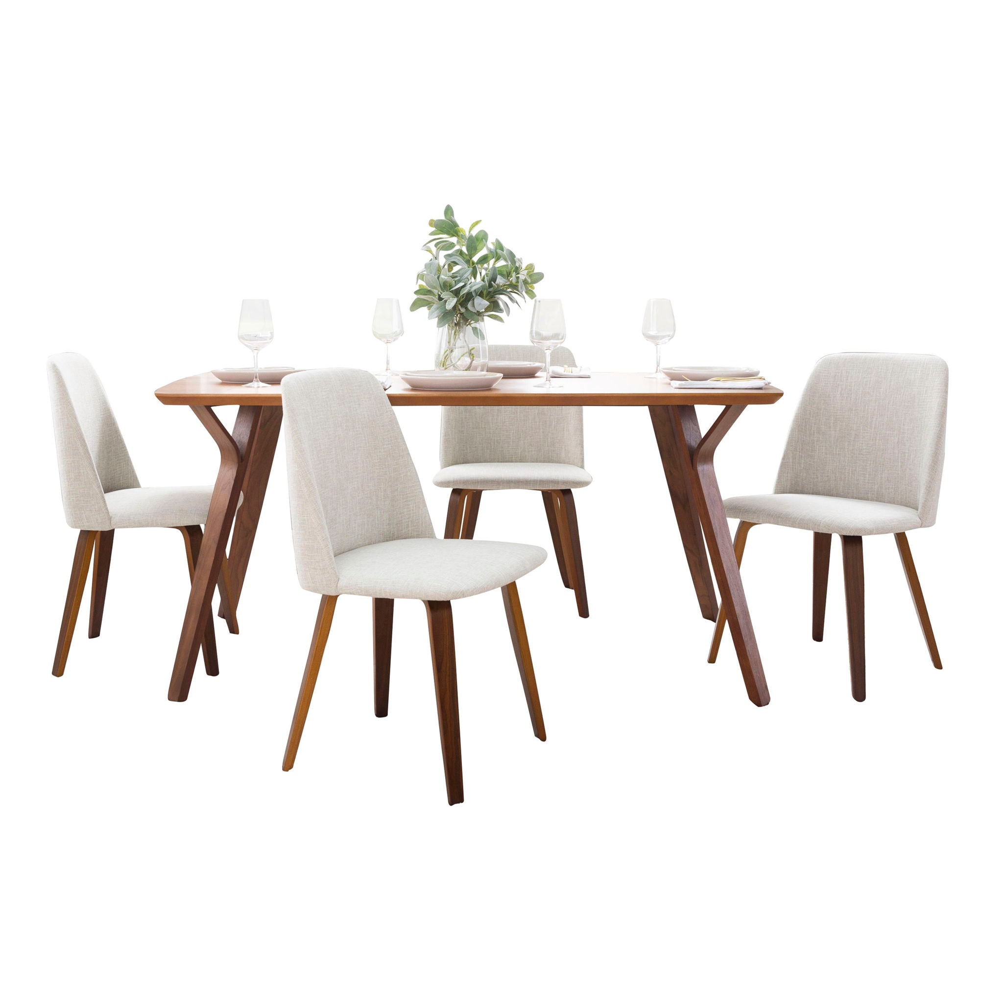 Folia Toriano - 5 Piece Mid-Century Modern Dining Set - Walnut / Beige - Best Buy Furniture