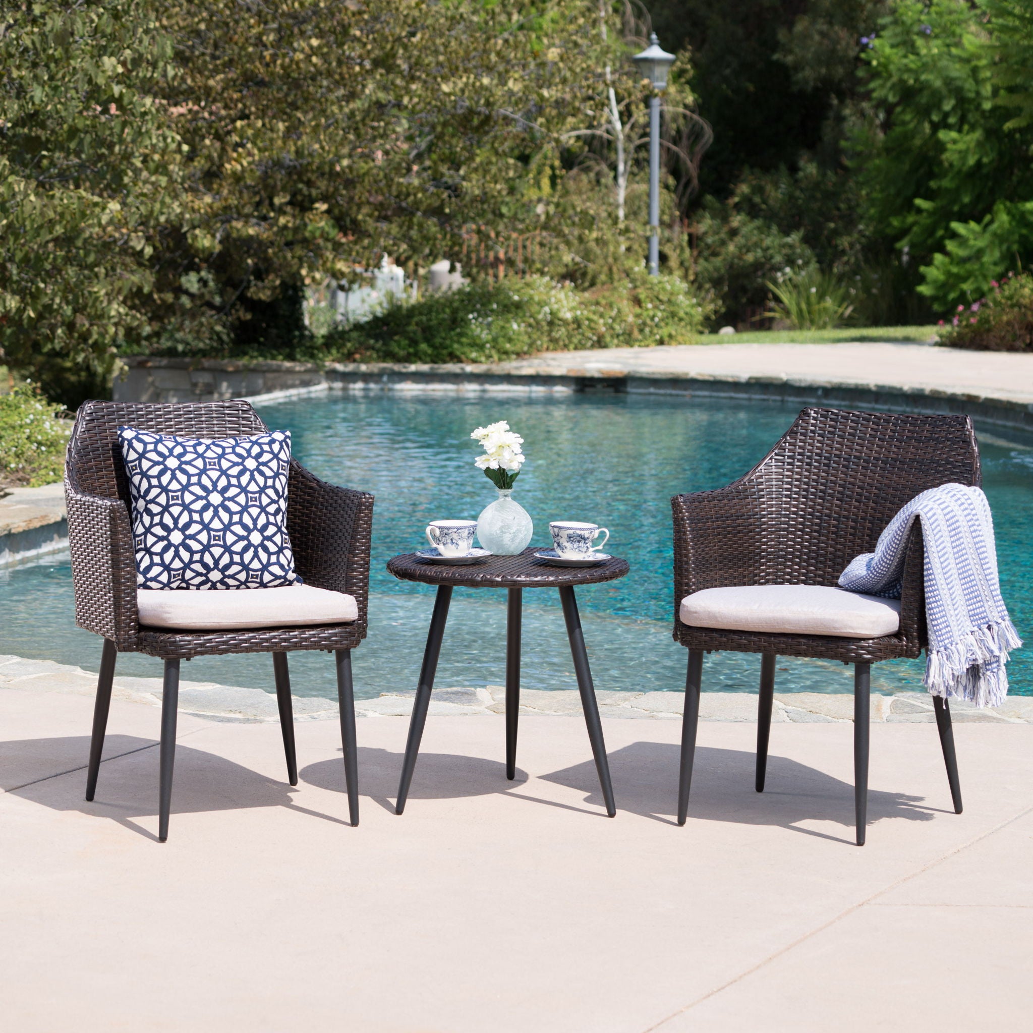 Kenneth - 3 Pieces Chat Set Outdoor Furniture - Brown Multi - Best Buy Furniture