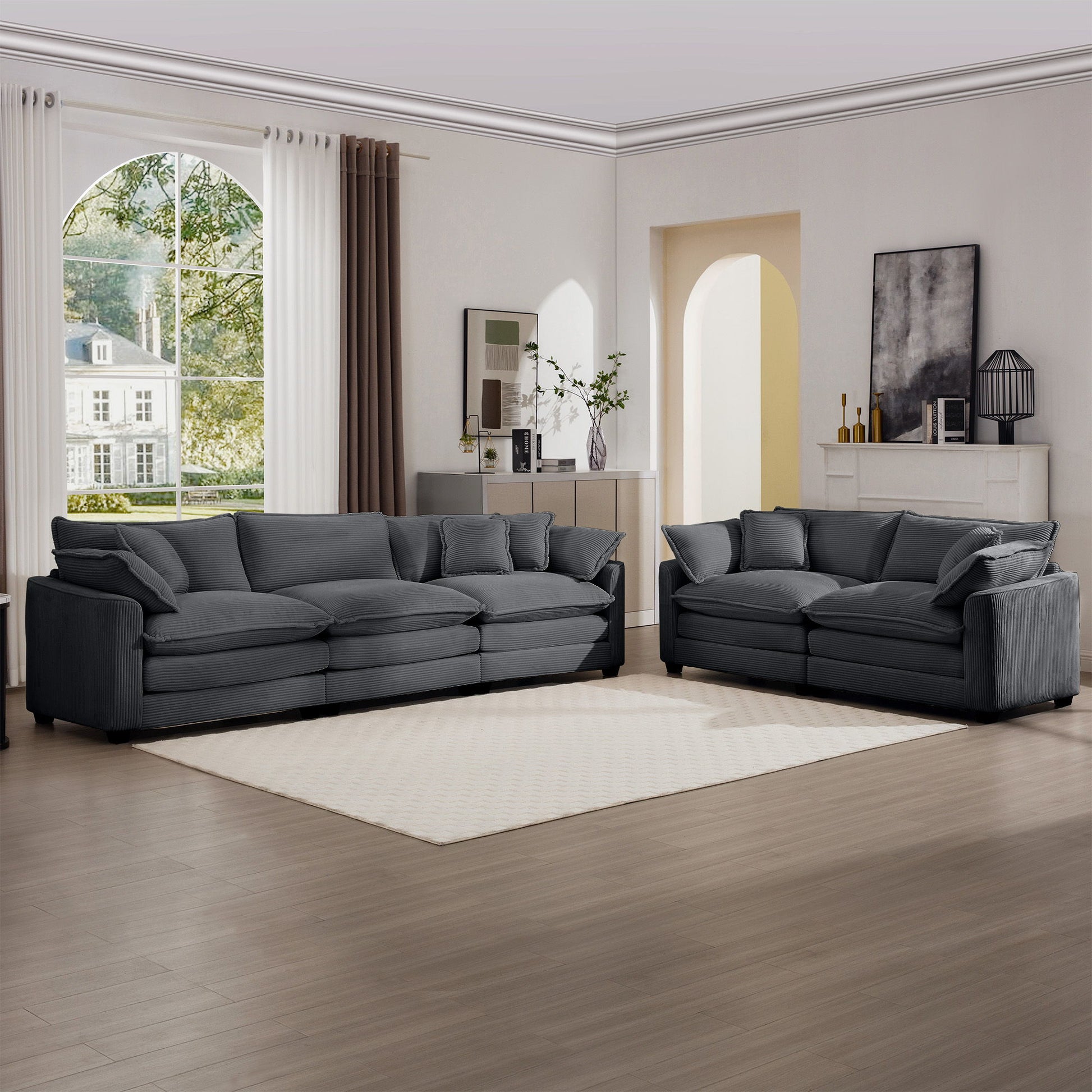 Elegant Corduroy Oversized Sectional Sofa Set With Deep Seats And Flexible Layout - Best Buy Furniture