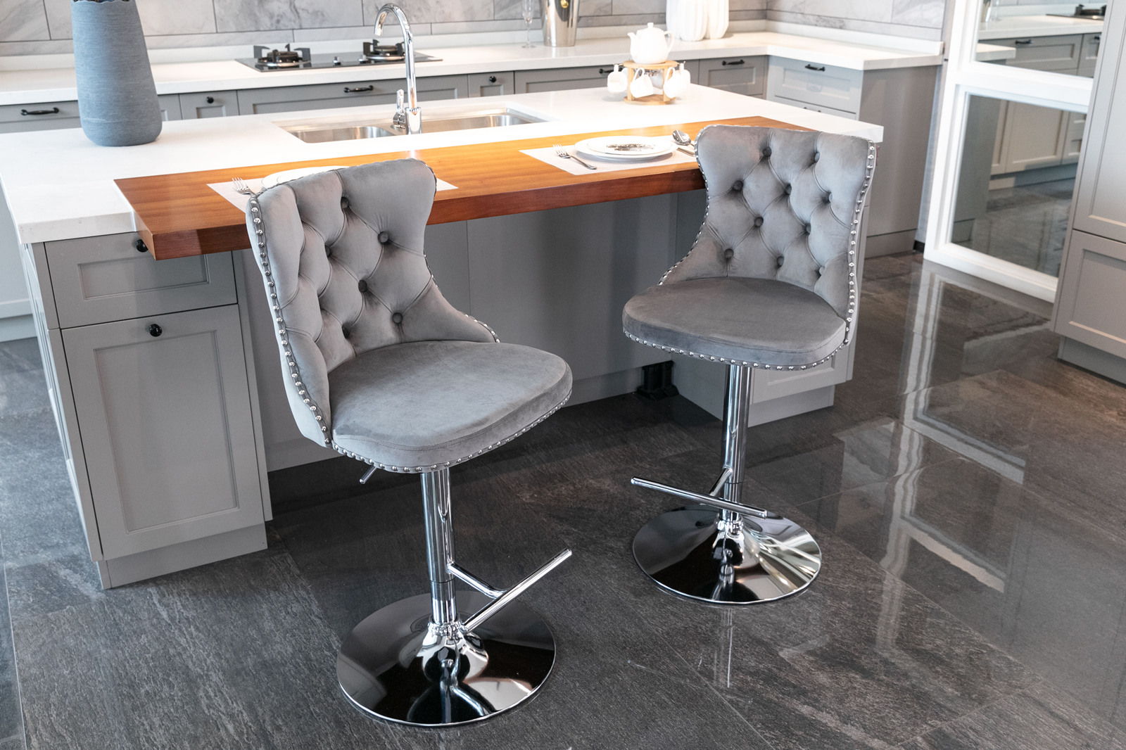 Swivel Velvet Barstools Adjusatble Seat Height From 25-33", Modern Upholstered Chrome Base Bar Stools With Backs Comfortable Tufted For Home Pub And Kitchen Island (Set of 2) - Best Buy Furniture