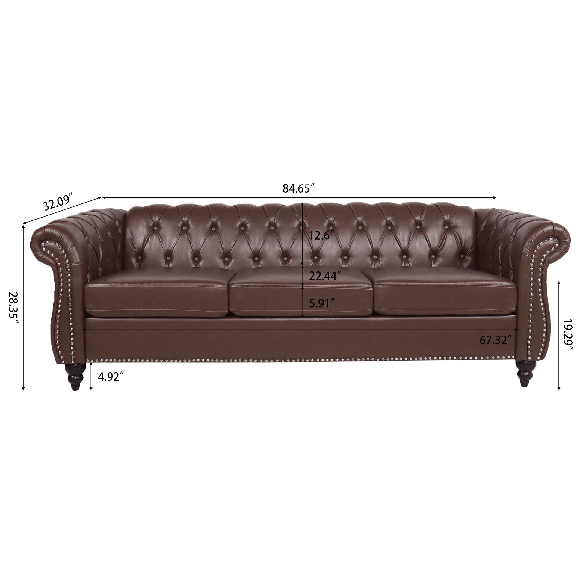 Rolled Arm Chesterfield 3 Seater Sofa - Best Buy Furniture