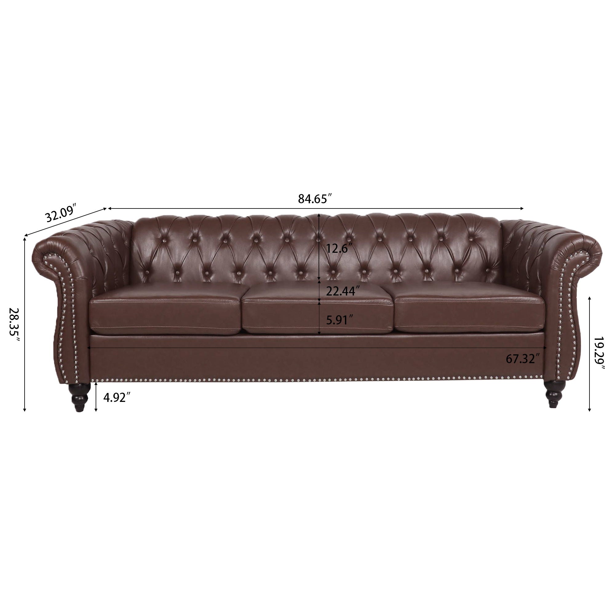 Rolled Arm Chesterfield 3 Seater Sofa - Best Buy Furniture