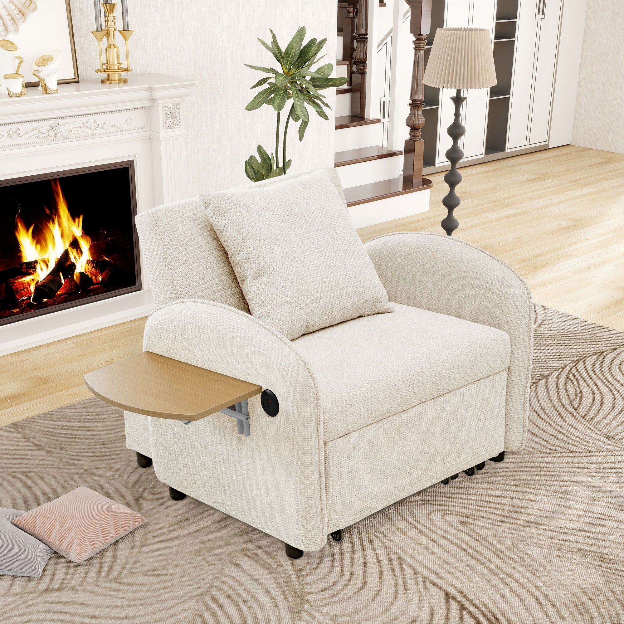 Convertible Single Chair Bed With Computer Board And USB Ports, 3 In 1 Sofa Bed - Beige - Best Buy Furniture