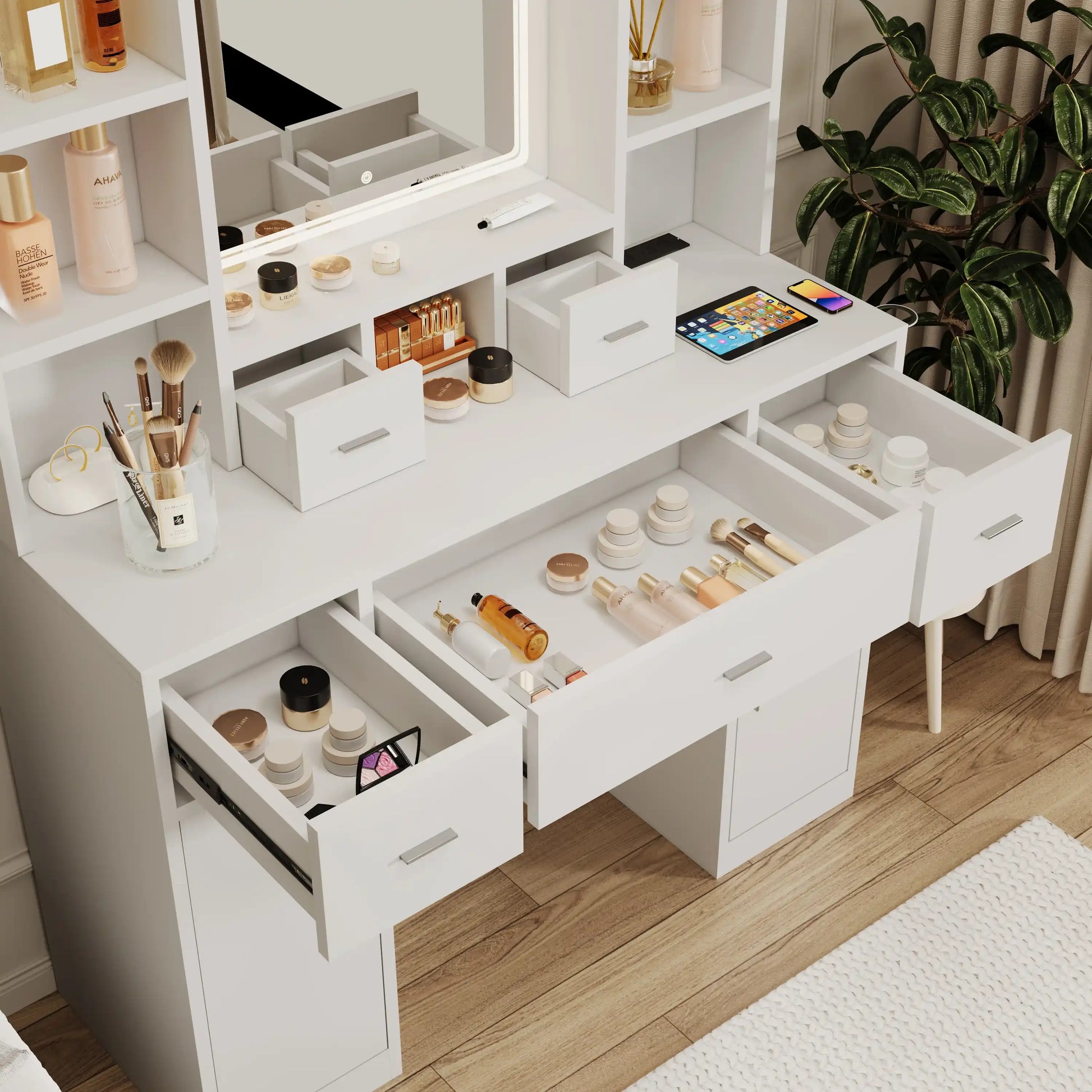 Jolie White Modern Makeup Vanity With LED Mirror - Best Buy Furniture