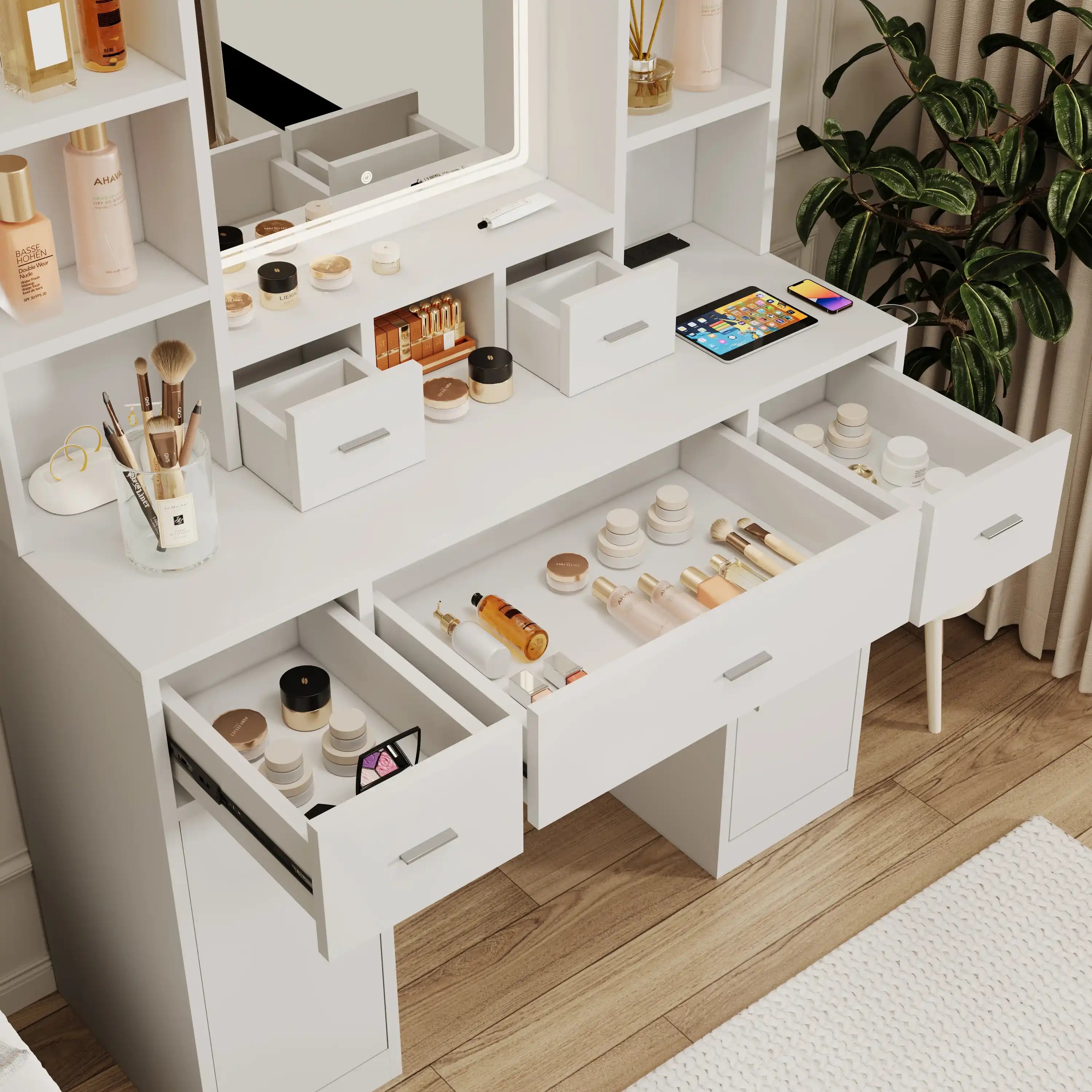 Jolie White Modern Makeup Vanity With LED Mirror - Best Buy Furniture