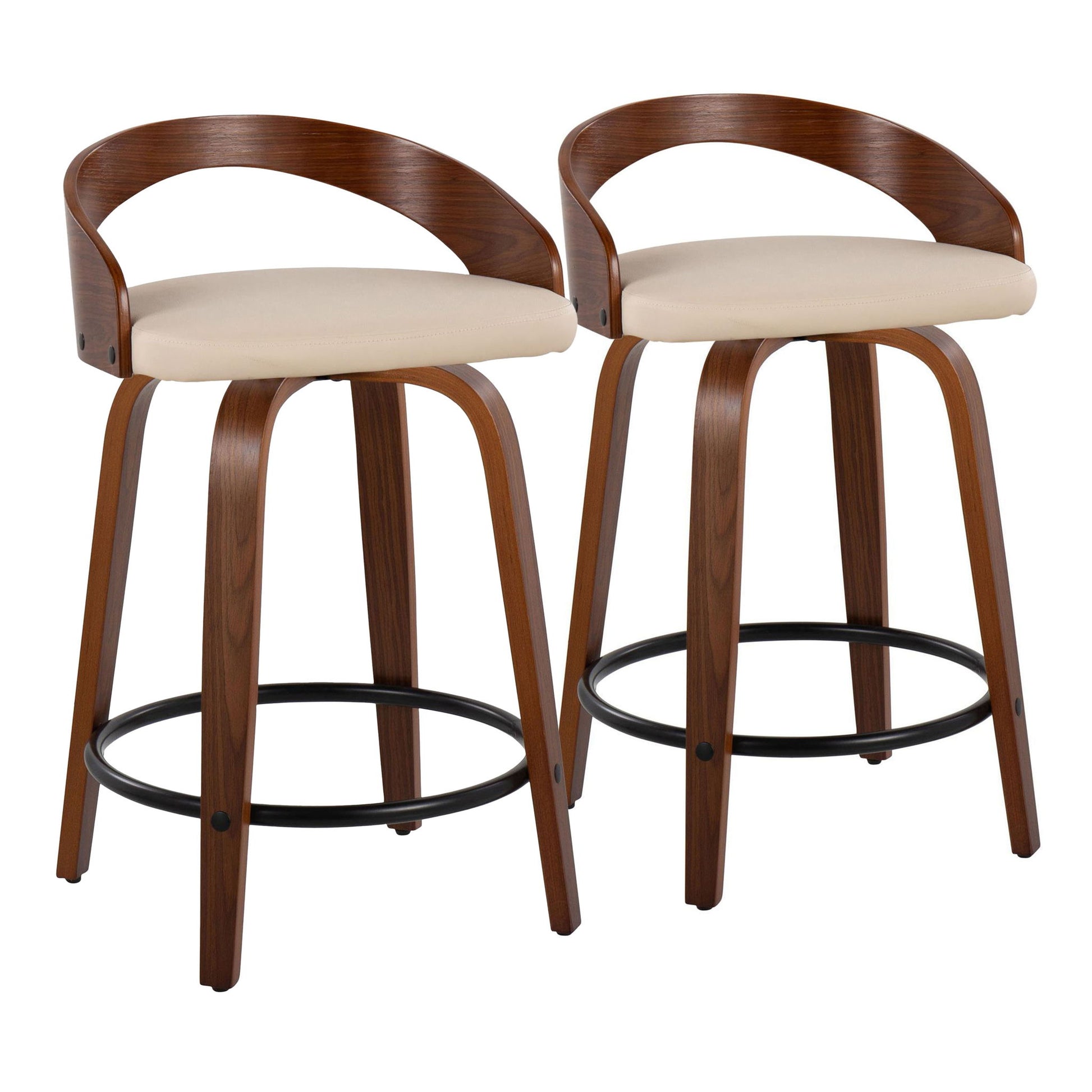 Grotto - Mid-Century Modern Fixed Height Counter Stool & Swivel With Round Footrest (Set of 2) - Best Buy Furniture